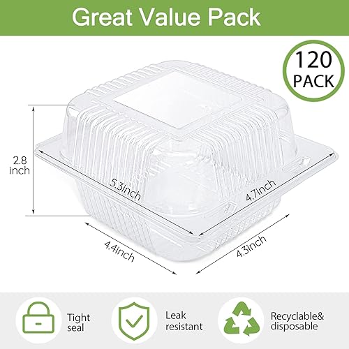 Miniatura 2 de 120 recipientes transparentes para llevar, recipientes de plástico con bisagras, recipientes transparentes para tartas, recipientes cuadrados
