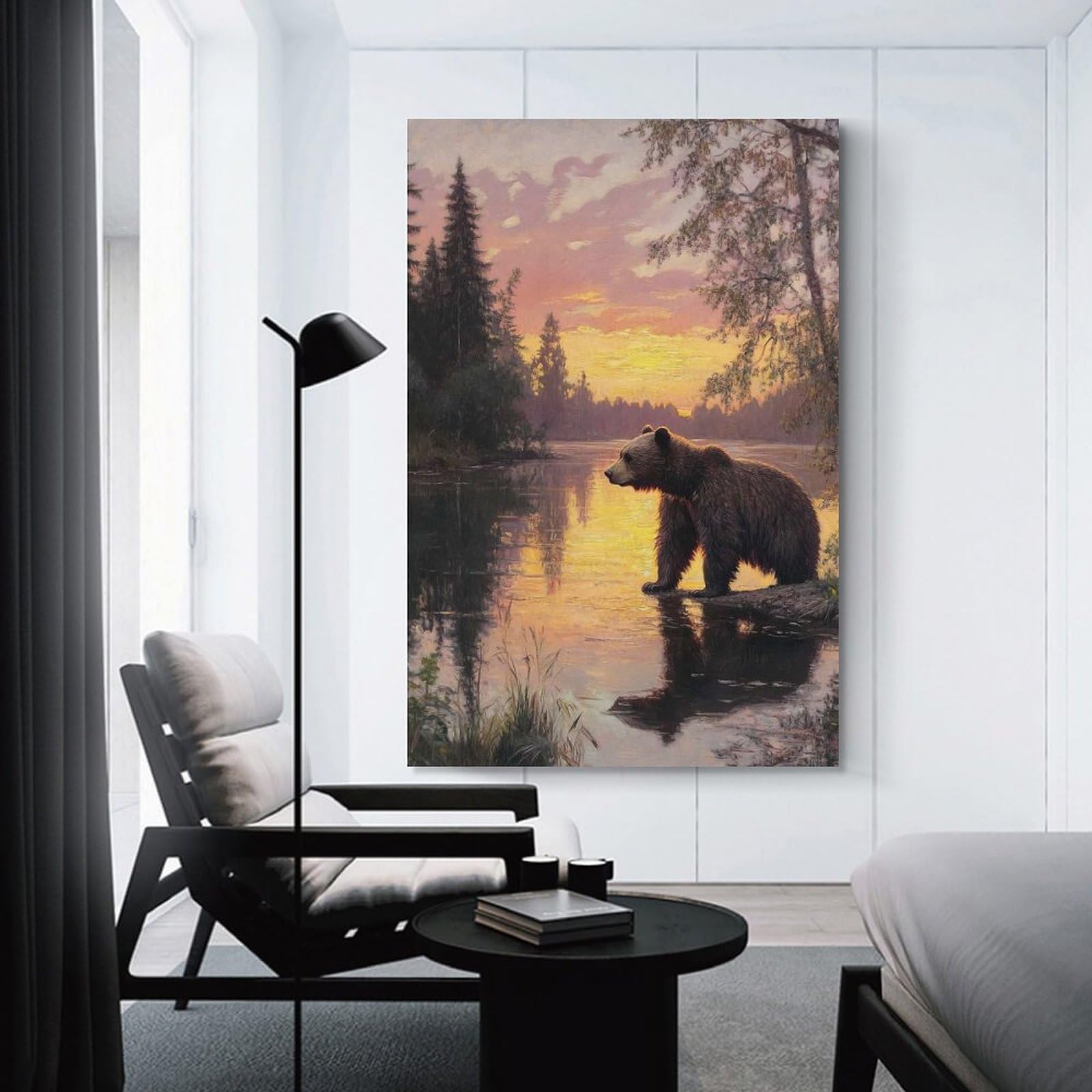 Junmoney Bear at Sunset Room Decor Wall Art 12x18inch(30x45cm), for Entrance Walls, Hall Decor Or Foyers, A Neat Decor Update for Hallways