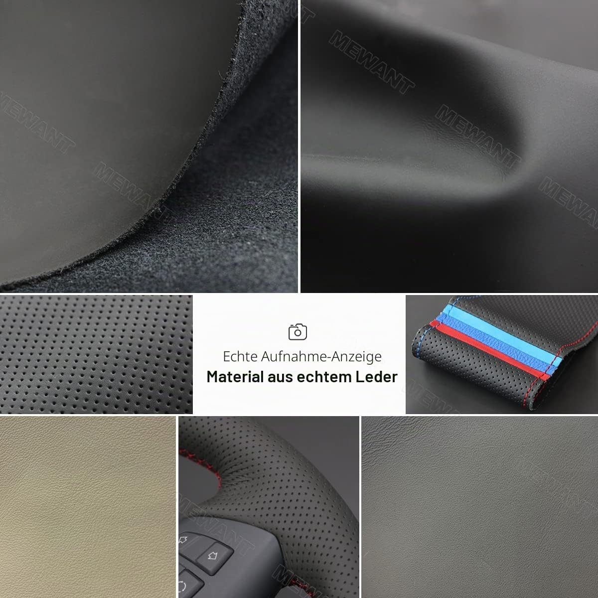 MEWANT Passgenauer Lenkradbezug zum Nähen für E46 E39 325i E53 | E46 E39 325i E53 X5 Echtes Leder Lenkrad Atmungsaktiv Für Beheizte Lenkräder Langlebig