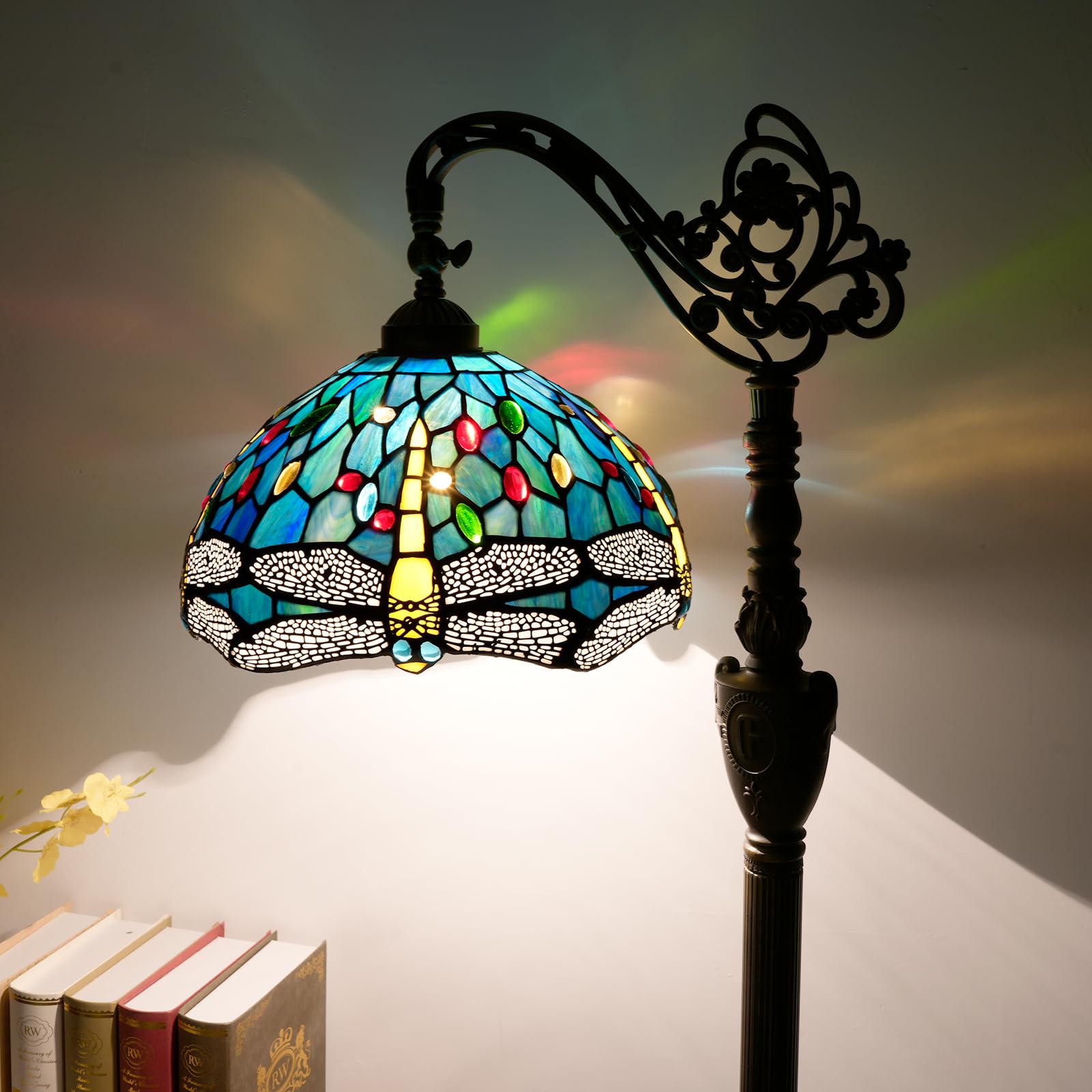 Lampa podłogowa Tiffany Vintage Lampa stojąca Zielono-niebieska lampka podłogowa ze szkła witrażowego Rustykalna lampa podłogowa z regulowanym kątem nachylenia do dekoracji wnętrz Salon Sypialnia
