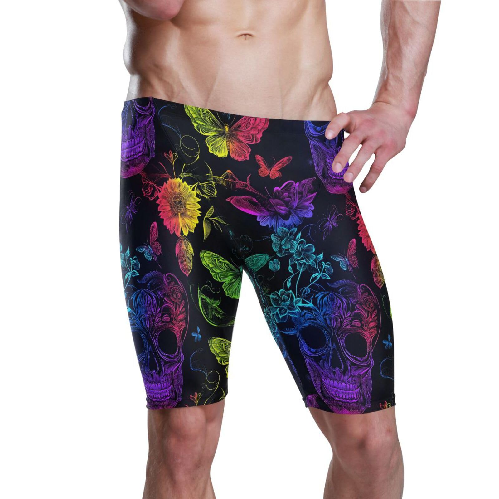 UMIRIKO Gothic Skull Neon Butterfly Flower Men's Athletic Swimwear Jammers Swimsuits Racing Training Pants M 202b8483