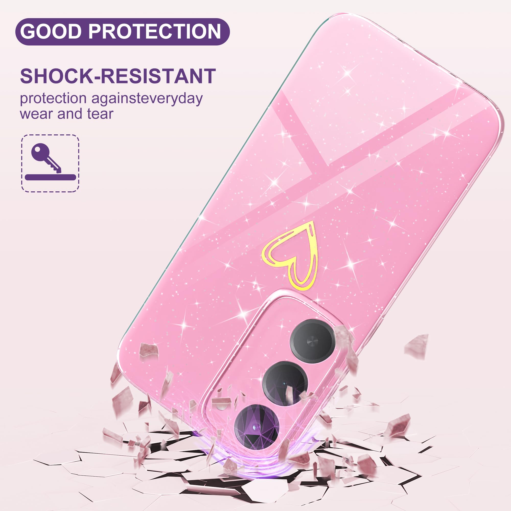Pokrowiec na Xiaomi Redmi 15 4G/5G Glitter TPU Silikonowe błyszczące etui z ochroną aparatu Cienkie serce wzór miękkie odporne na wstrząsy ochronne etui do Redmi 15, różowy