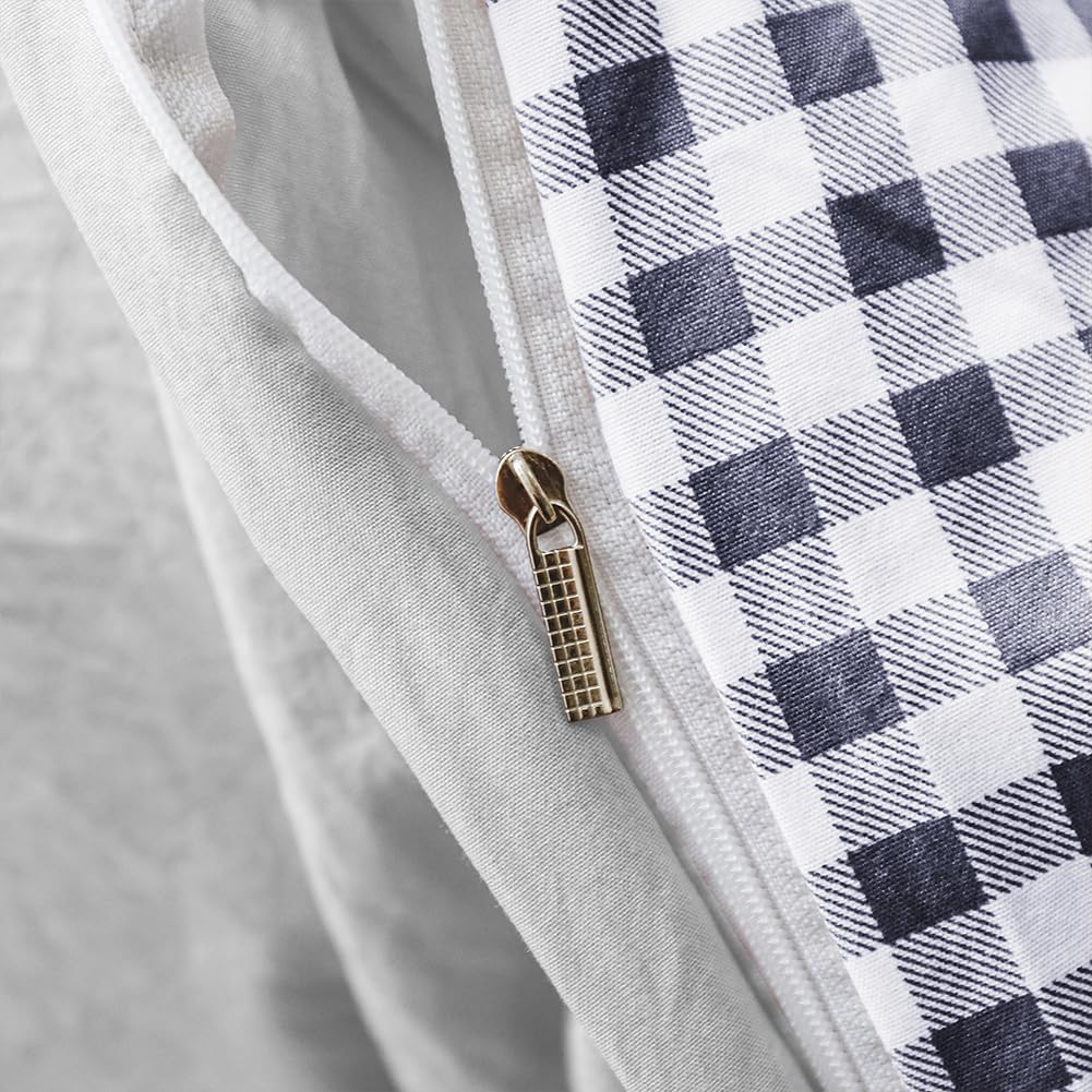 NSNLGSGC Navy Gingham Duvet Cover Set Queen, Dark Blue Grid Simple Geometric Square Pattern Comforter Cover,Soft Plaid Washed Microfiber Bedding Cover(3PCS,Queen) - Image 8