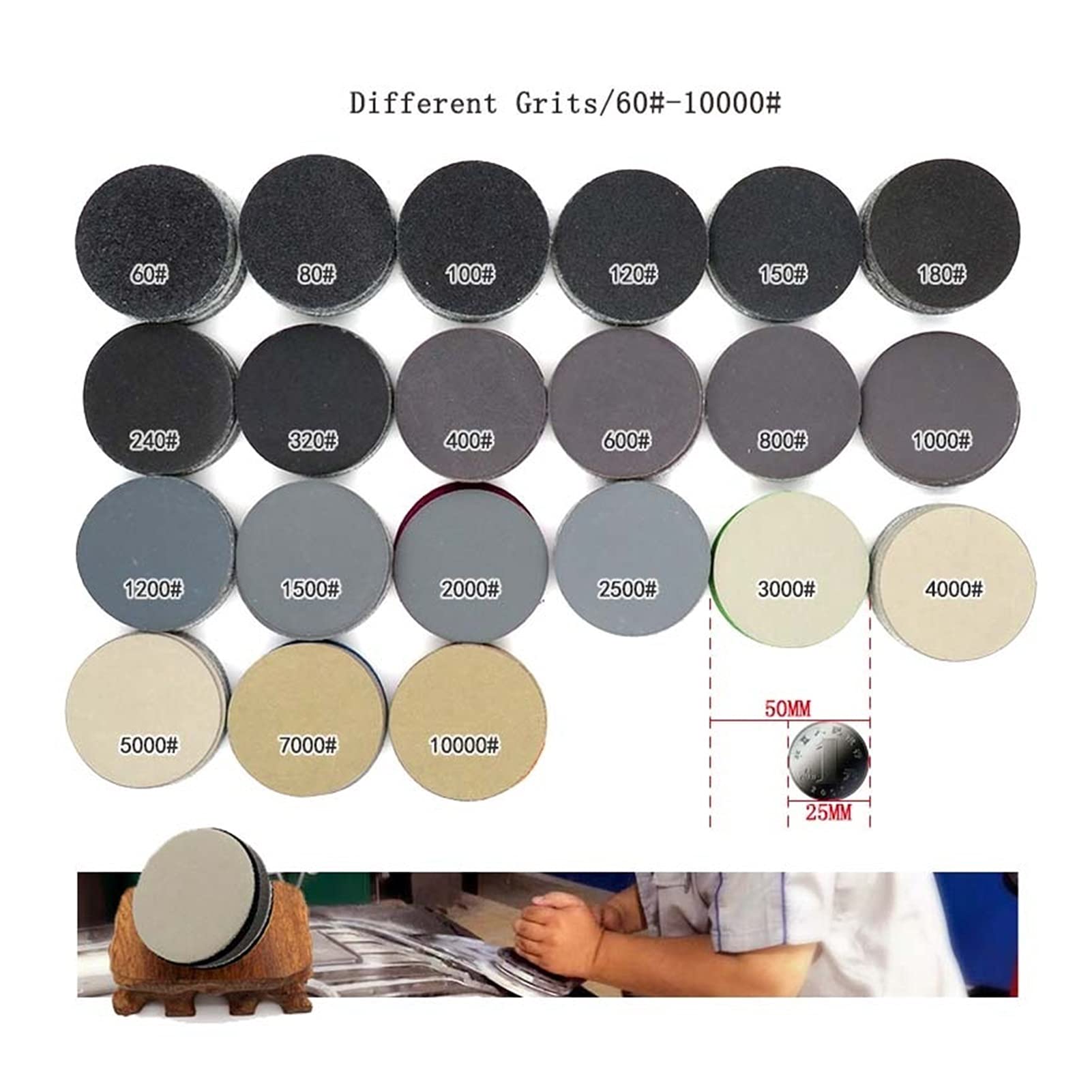 100pcs papel de lija impermeable de 2 pulgadas for lijar los ganchos y los anillos con carburo de silicio 60 a 10000 grit, for lijar seco o lijado seco(320)