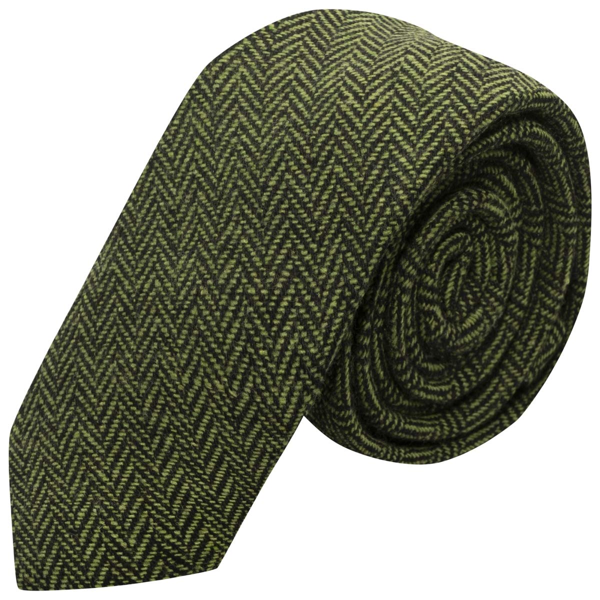 King & Priory Pickle Green & Black Herringbone Tie