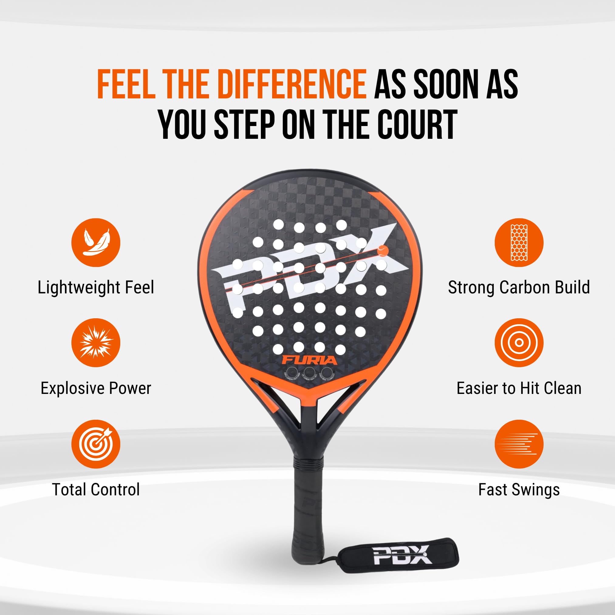 PDX Racchetta da padel per uomini e donne, leggera, resistente e in fibra di carbonio, per adulti, progettata per potenza, controllo e comfort, ideale per giochi al chiuso e all'aperto