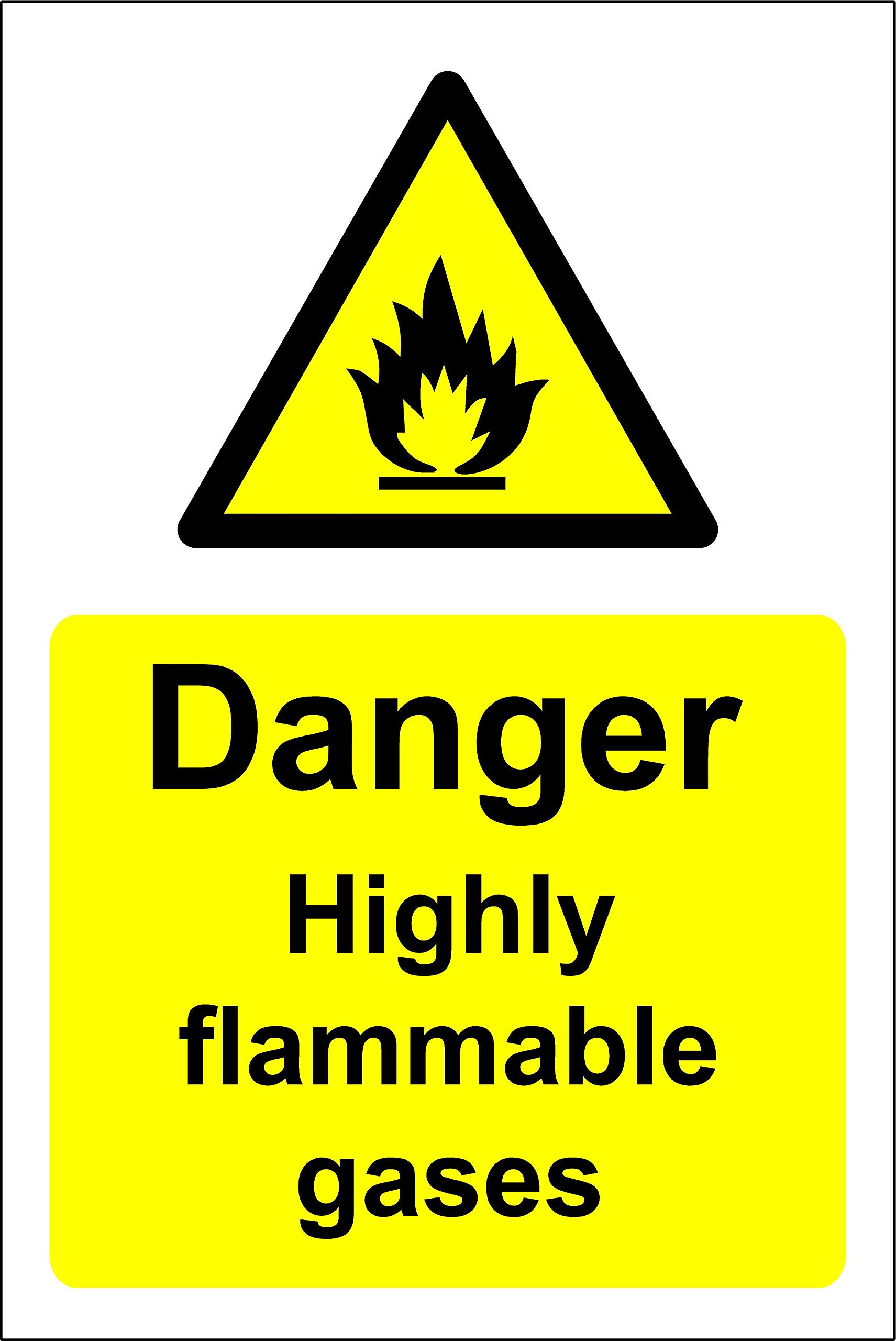 Kpcm Display Ltd Danger Highly Flammable Gases Safety Sign - 1.2Mm Rigid Plastic 400Mm X 300Mm