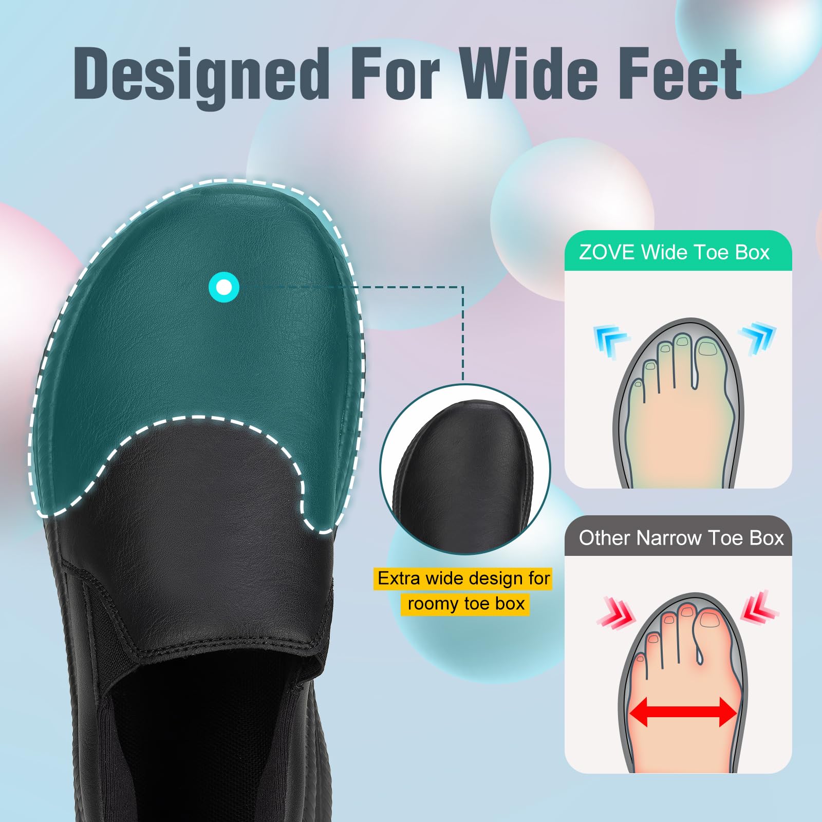 ZOVE Wide Toe Box Shoes Women Wide Width Waterproof Leather Hands Free Nursing Sneakers Ultra Light Extra Wide Walking Sneakers Non-Slip Chef Diabetes Nurse Work Shoes 8816 Full Black 39