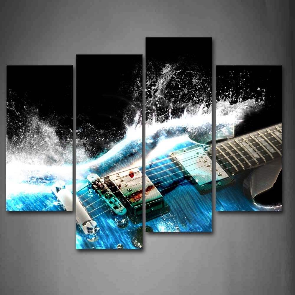 – Guitar In Blue And Waves Looks Beautiful Wall Art Painting The Picture Print On Canvas Music Pictures For Home Decor Decoration Gift
