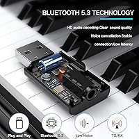 Vista 5 de Receptor de transmisor Bluetooth V5.3 2 en 1, adaptador Bluetooth USB, transmisor de audio inalámbrico para TV a auriculares Bluetooth, baja