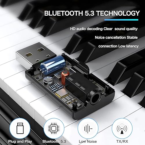 Miniatura 5 de Receptor de transmisor Bluetooth V5.3 2 en 1, adaptador Bluetooth USB, transmisor de audio inalámbrico para TV a auriculares Bluetooth, baja