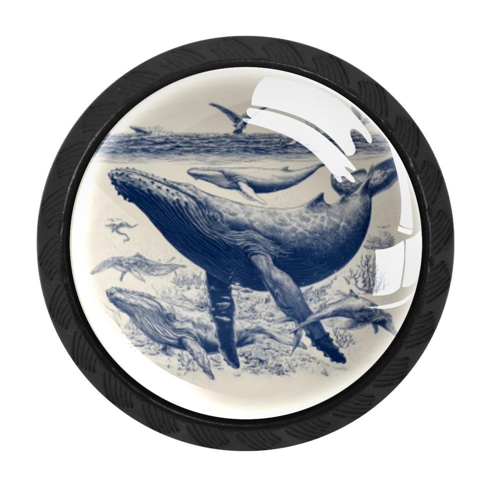 CHENZZZZ 4 pcs Marine Mammals with Whales (2) Cabinet Knobs Crystal Drawer Pulls for Kitchen, Bathroom Cabinet, Dresser and Cupboard