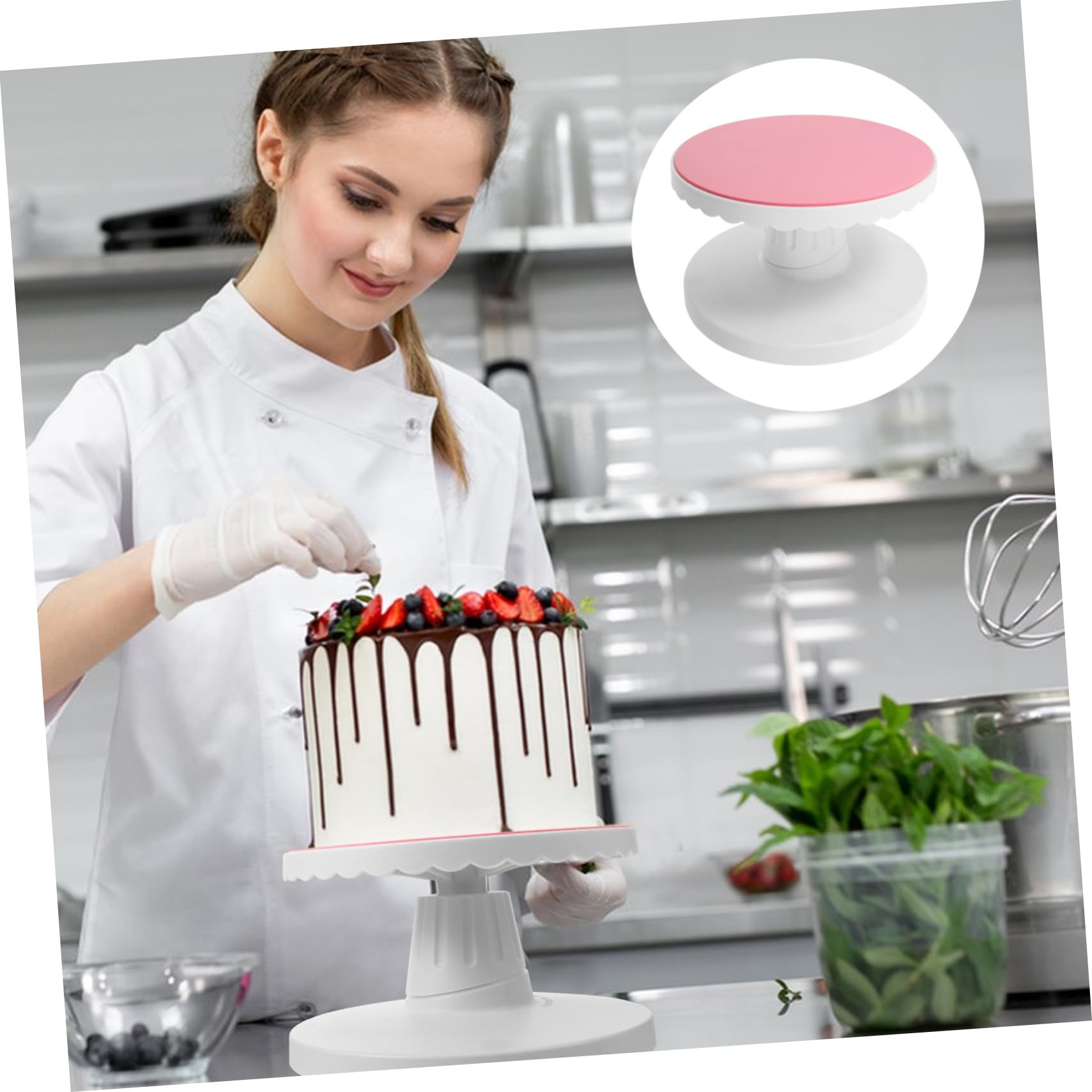 Genérico Plato Giratorio para Decorar Pasteles De 10 Pulgadas Ajustable y Antideslizante Plástico Inclinable para Repostería Uso Fiestas y Celebraciones Incluye Soporte Giratorio