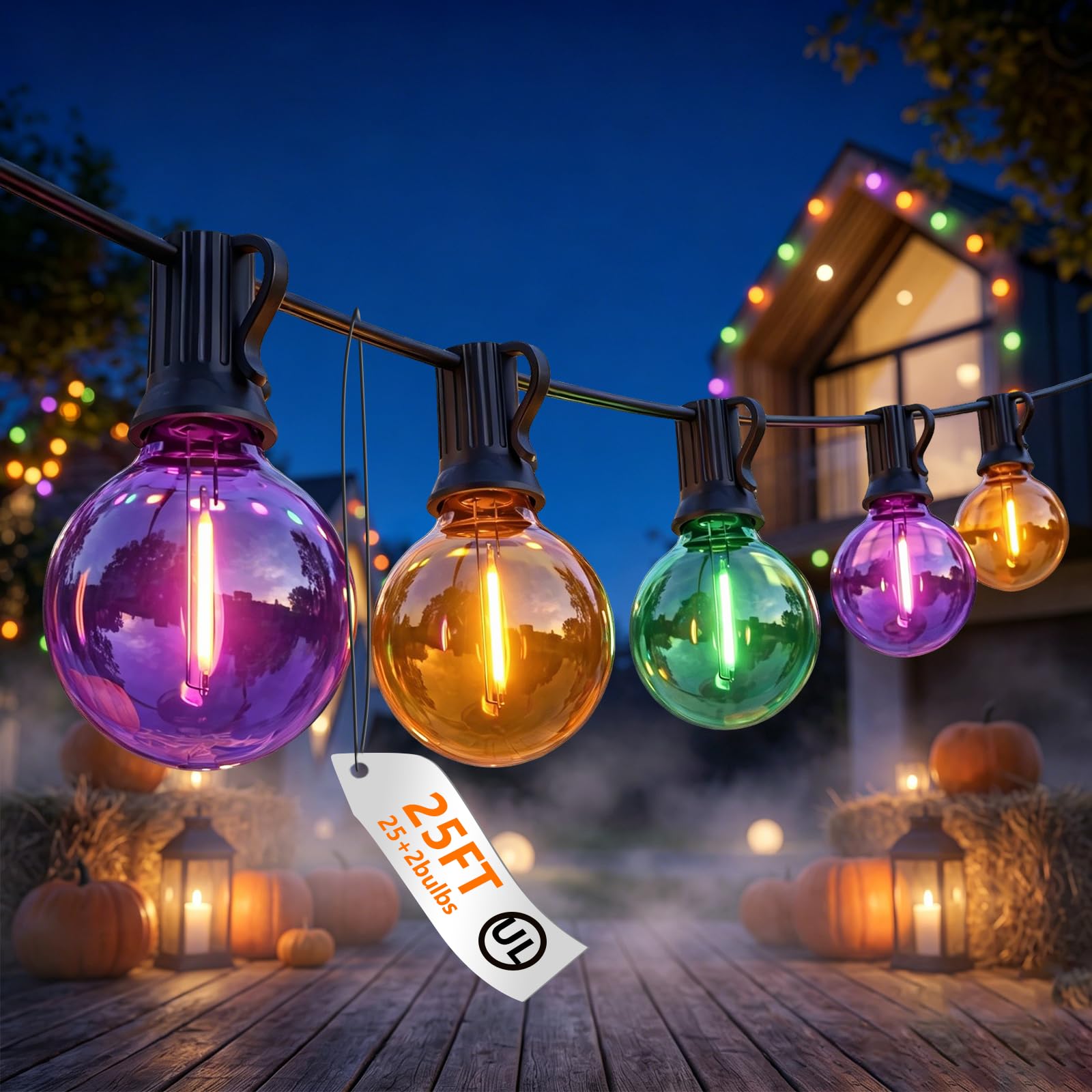Oviejo Halloween Lights Tricolor, 25Ft G40 Halloween String Lights