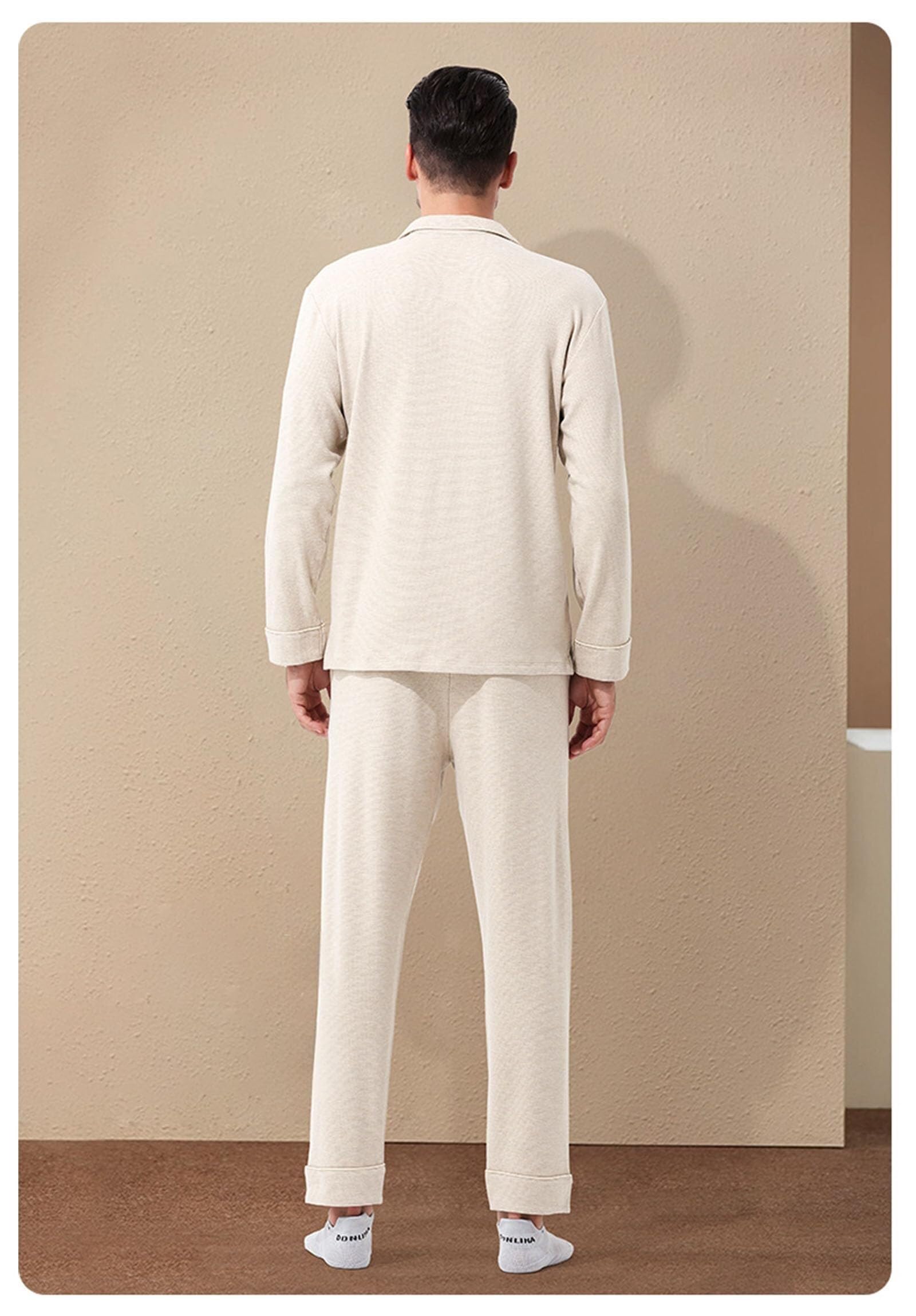 Conjunto de pijama de franela de invierno for hombre, suave, de 2 piezas, clásico, con botones y solapa, camiseta de manga larga y pantalones, tallas L-3XL