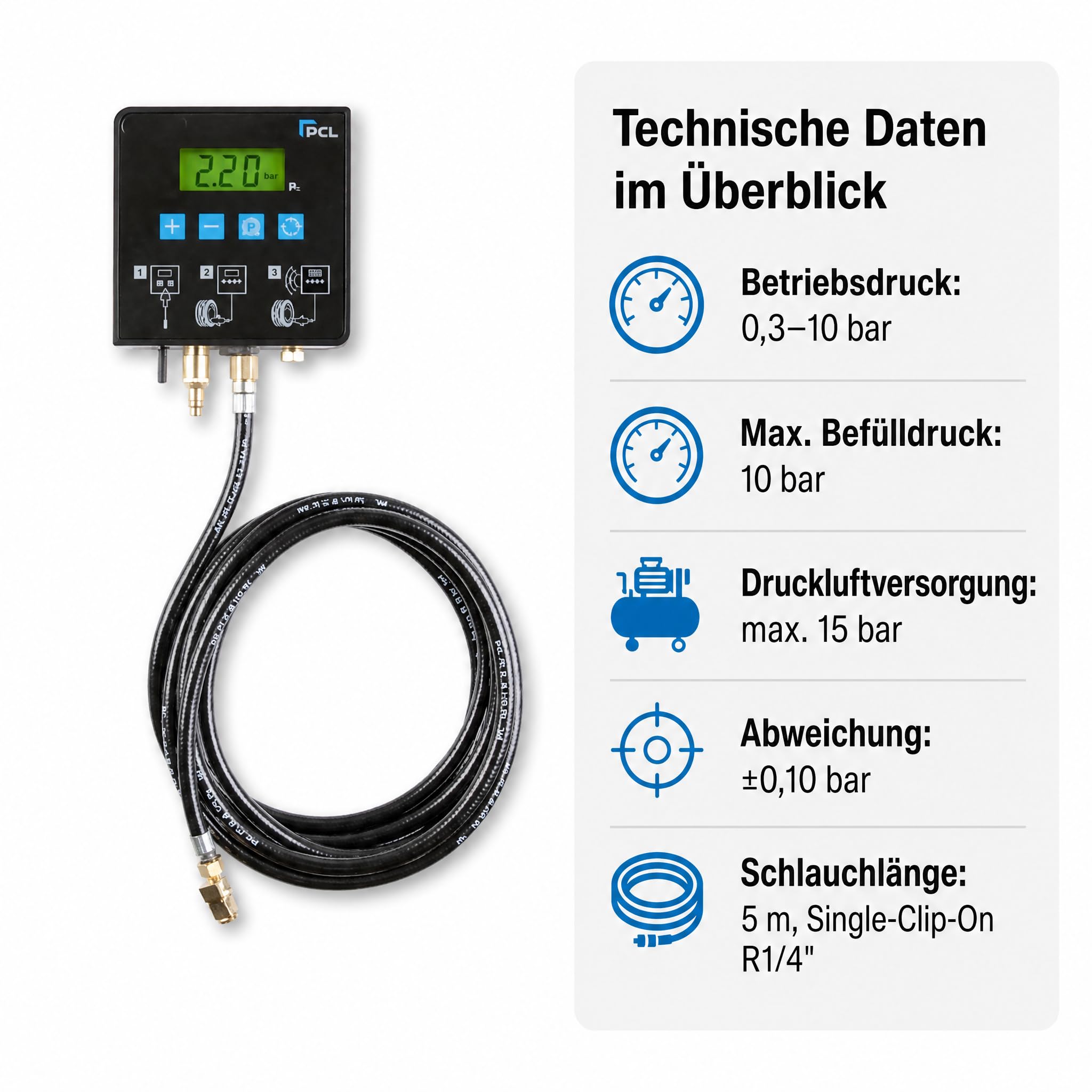 QUBE 2 Reifenfüller Digital, stationär, geeicht | 3 Modi, ±0,10 bar
