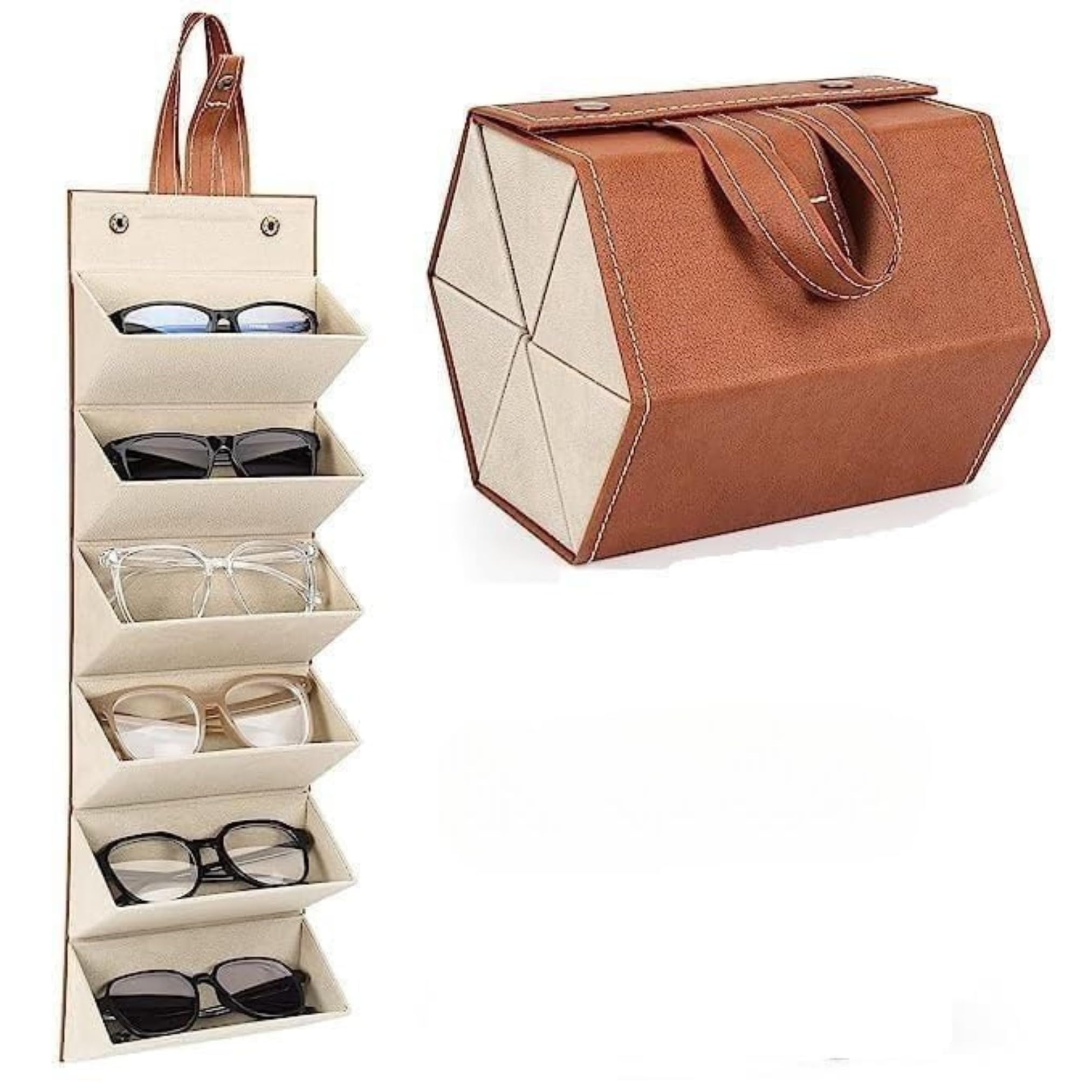 Sunglasses Organizer - Travel Glasses Case, Foldable Eyeglasses Holder Box, Eyewear Display Containers, Portable Spectacles Case for Women & Men (Black & Brown)-image-34