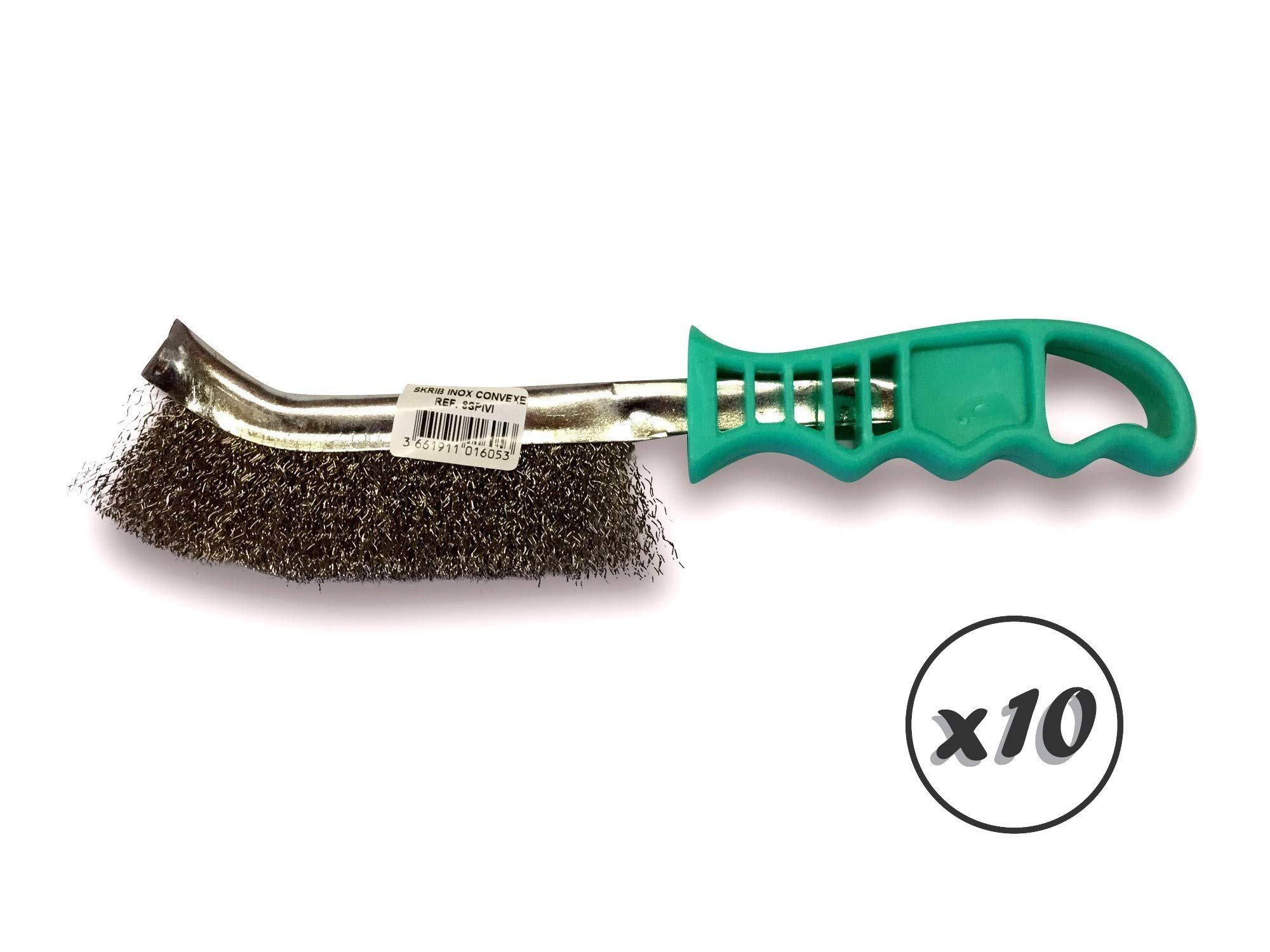 Cepillo de mano metálico convexo | Pack de 10 | 1 fila de acero inoxidable 0,30 | Cepillo y limpieza de óxido o soldaduras | Uso ocasional o intensivo | SKRIB | Kibros 8SPIVIx10