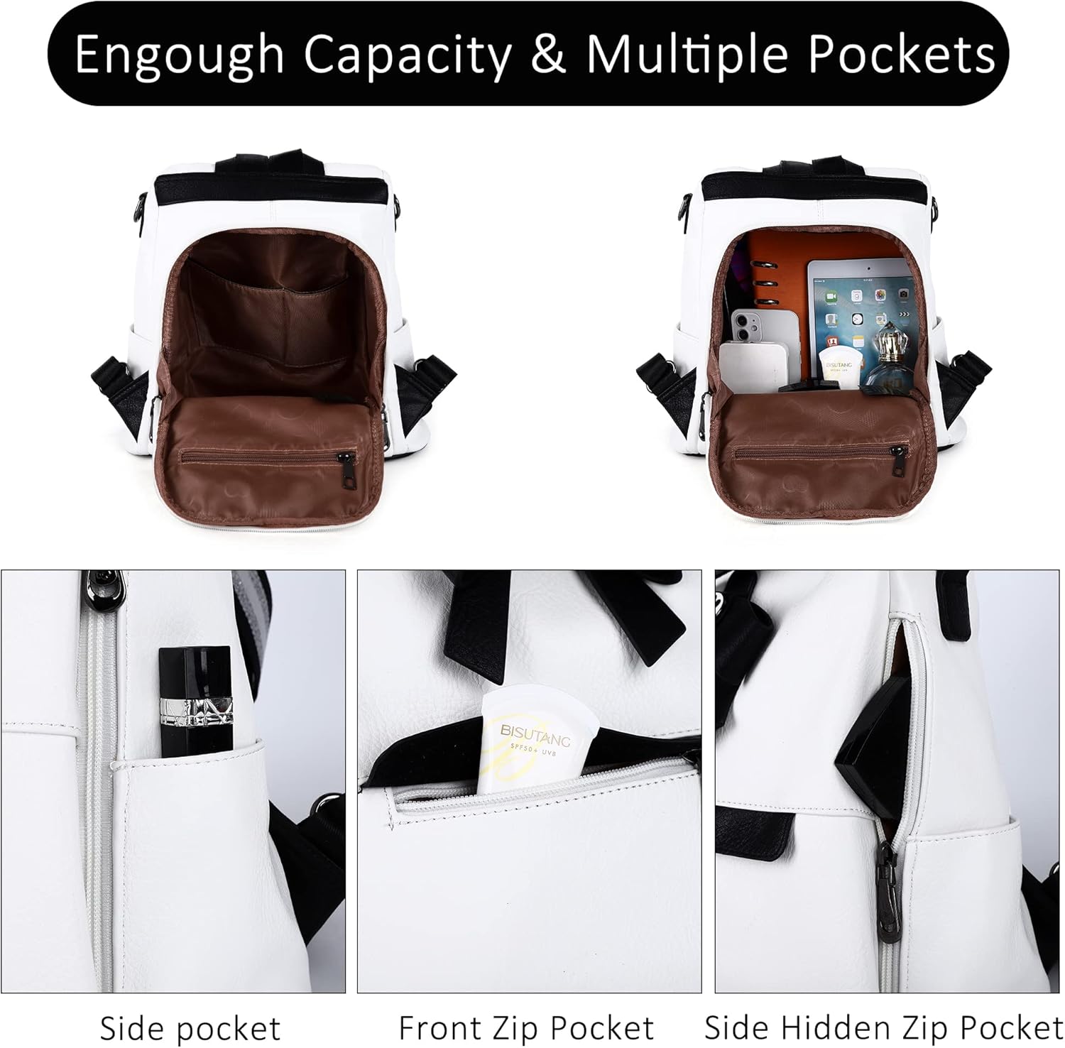 ZOCAI Backpack Purse for Women Fashion Backpack Purses PU Leather Daypacks Anti-Theft Shoulder Bag Satchel Purse - Image 4