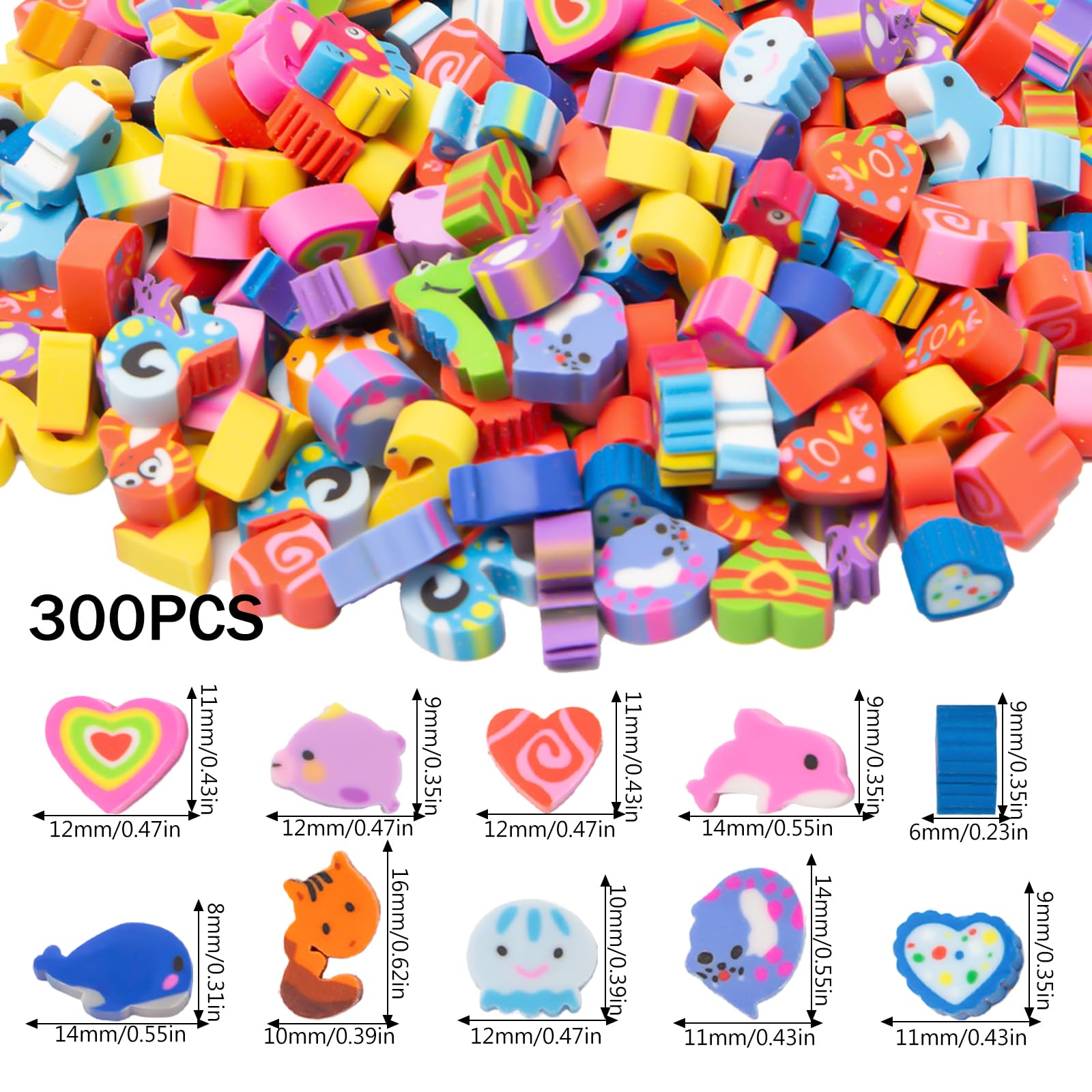Sxutop 300 PCS Mini Erasers for Kids Small Cute Rubbers Eraser Novelty Tiny Erasers Colored Animal Rubber Bulk Heart Shaped Pencil Eraser for Students Classroom Rewards Gifts and Party Favors - Image 2