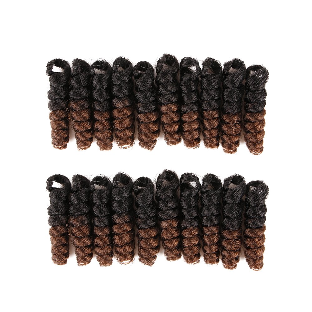 QUEENTAS 3 pack 10 inch Short Crochet Hair for Black Women African Jamaican Bounce Curly Crochet Braids Brown Synthetic Hair Extension Jerry Wand Spiral Curl Braiding(8mm)(Natural Black/Brown)