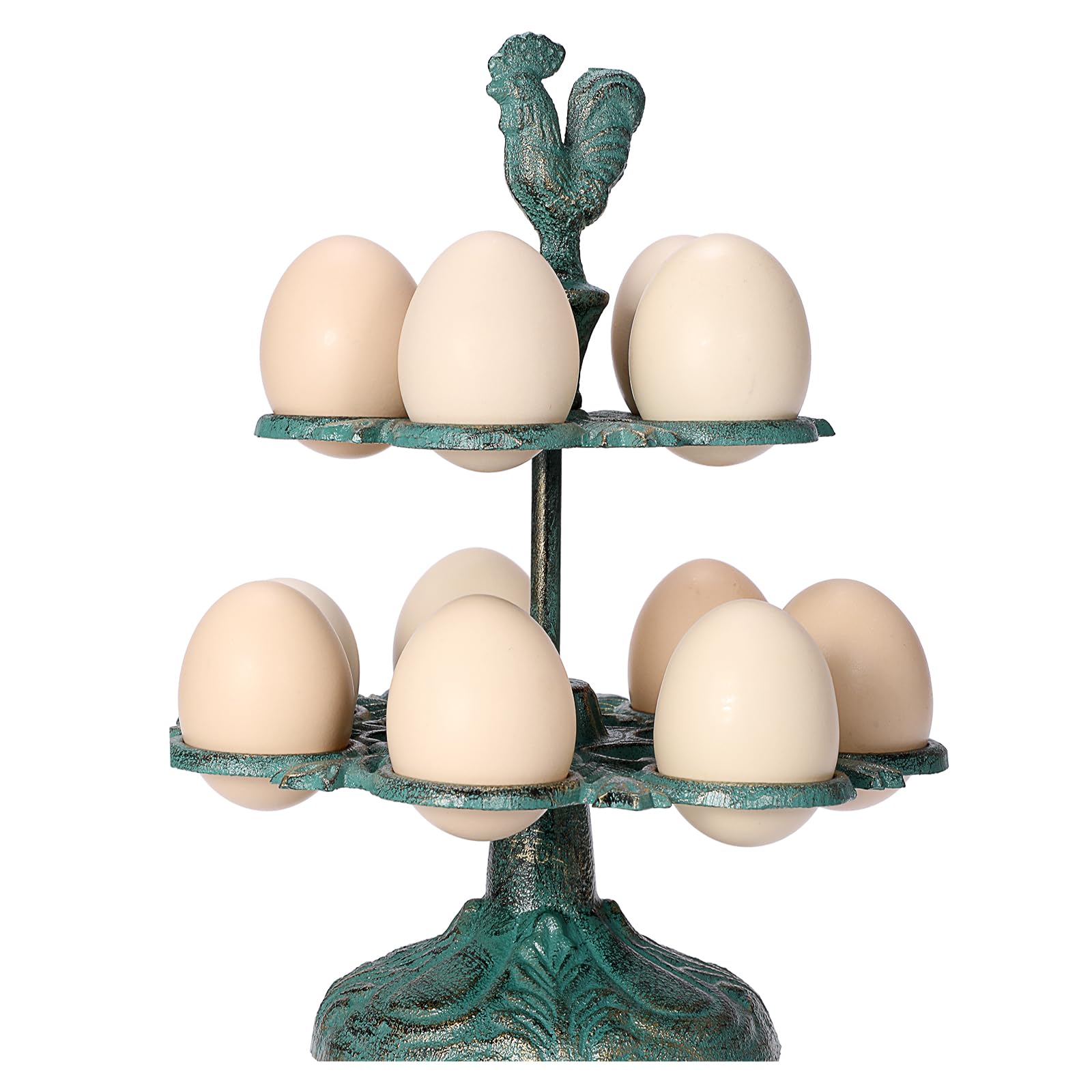 SUMTree Cast Iron Vintage Rustic Eggs Holder Rack for 12 eggs Antique Green