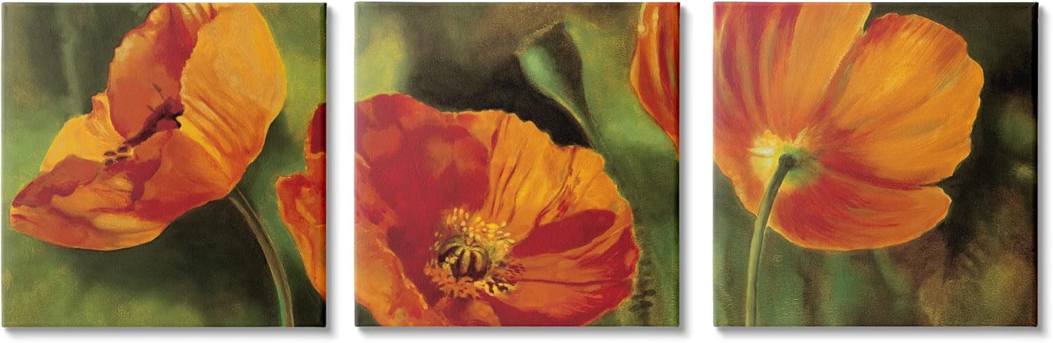 Stupell Industries Wild Poppy Blooms Flower Garden 3pc Canvas Wall Art Set, Design by Pierre Viollet