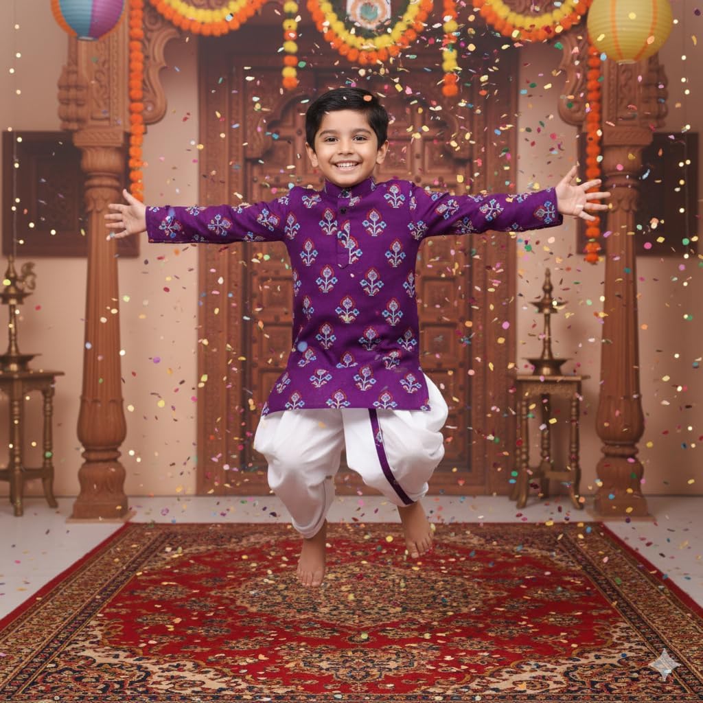 Chandrakala Kids Kurta Dhoti Set for Boys Indian Printed Ethnic Wear(KK122-P)