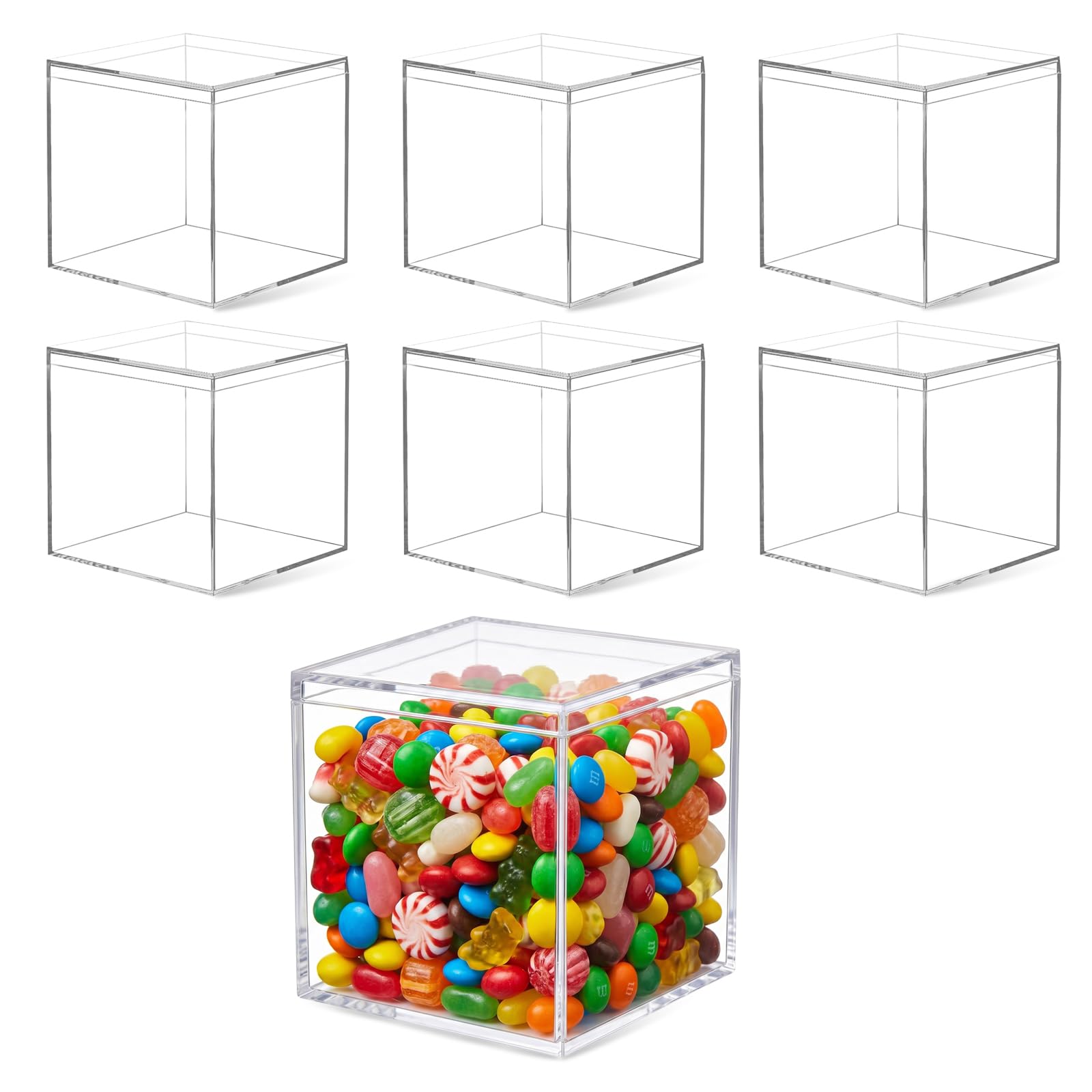 6 PCS Acrylic Display Box, 7.5x7.5x7.5 cm Clear Plastic Storage Squar Cube Boxes Clear Acrylic Small Display Boxes Storage Container Organiser for Storage Candy Pill Tiny Jewelry Toys Gifts