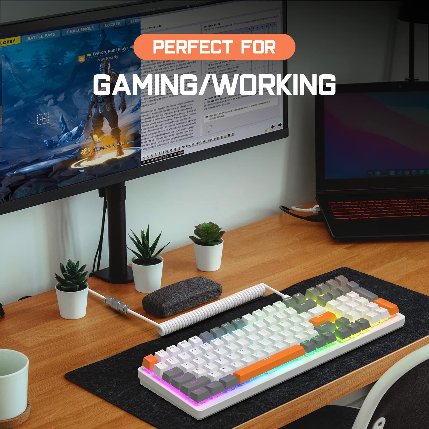 Mechanische K3 Pro-Tastatur kabelgebunden ultrakompakt 98 Tasten RGB-beleuchteter LED- linearer roter Schalter USB-Spiralkabel Typ-C auf USB-A TPU-Federkabel Abnehmbarer Luftfahrtstecker aus Metall