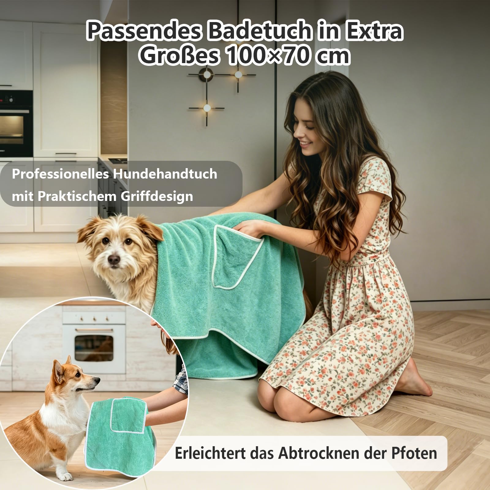 Hundebademantel Set mit Extra Großes Hundehandtuch und Aufbewahrungsbeutel, Stark Saugender Hundebademantel mit Verstellbarer Gürtel für Kleine, Mittlere und Große Hunde