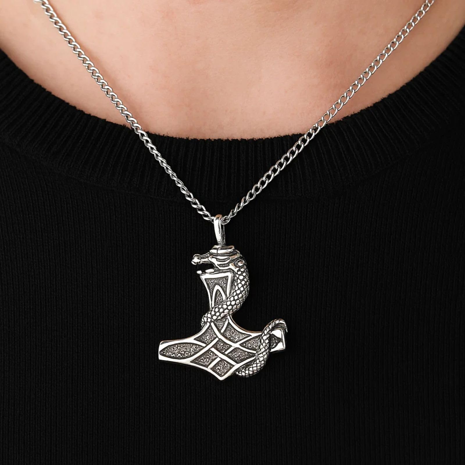 Herren Kette Echt Silber Thor Wikinger Hammer Mythos Anhänger Amulett Öko-Verpackung Geschenk für Mann
