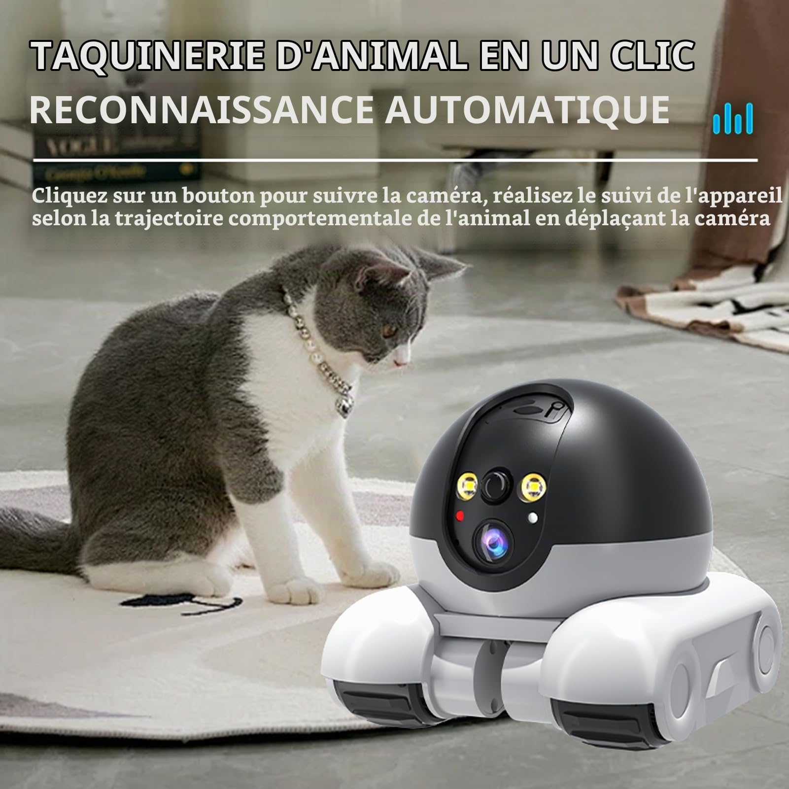 Caméra pour Animaux de Compagnie ,Caméras Mobile D'intérieur 1080P,2 Voies de Communication,Détection de Mouvement,Vision Nocturne,Caméra Mobile sans fil avec Télécommande APP pour Chats et Chiens