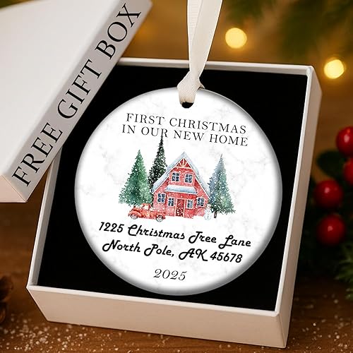 Adornos de Navidad para el hogar 2022 - Adorno de Navidad para la primera Navidad en nuestro nuevo hogar 2022 adorno de Navidad de cerámica de 3 Adornos de Navidad para el hogar 2022 - Adorno de Navidad para la primera Navidad en nuestro nuevo hogar 2022 adorno de Navidad de cerámica de 3