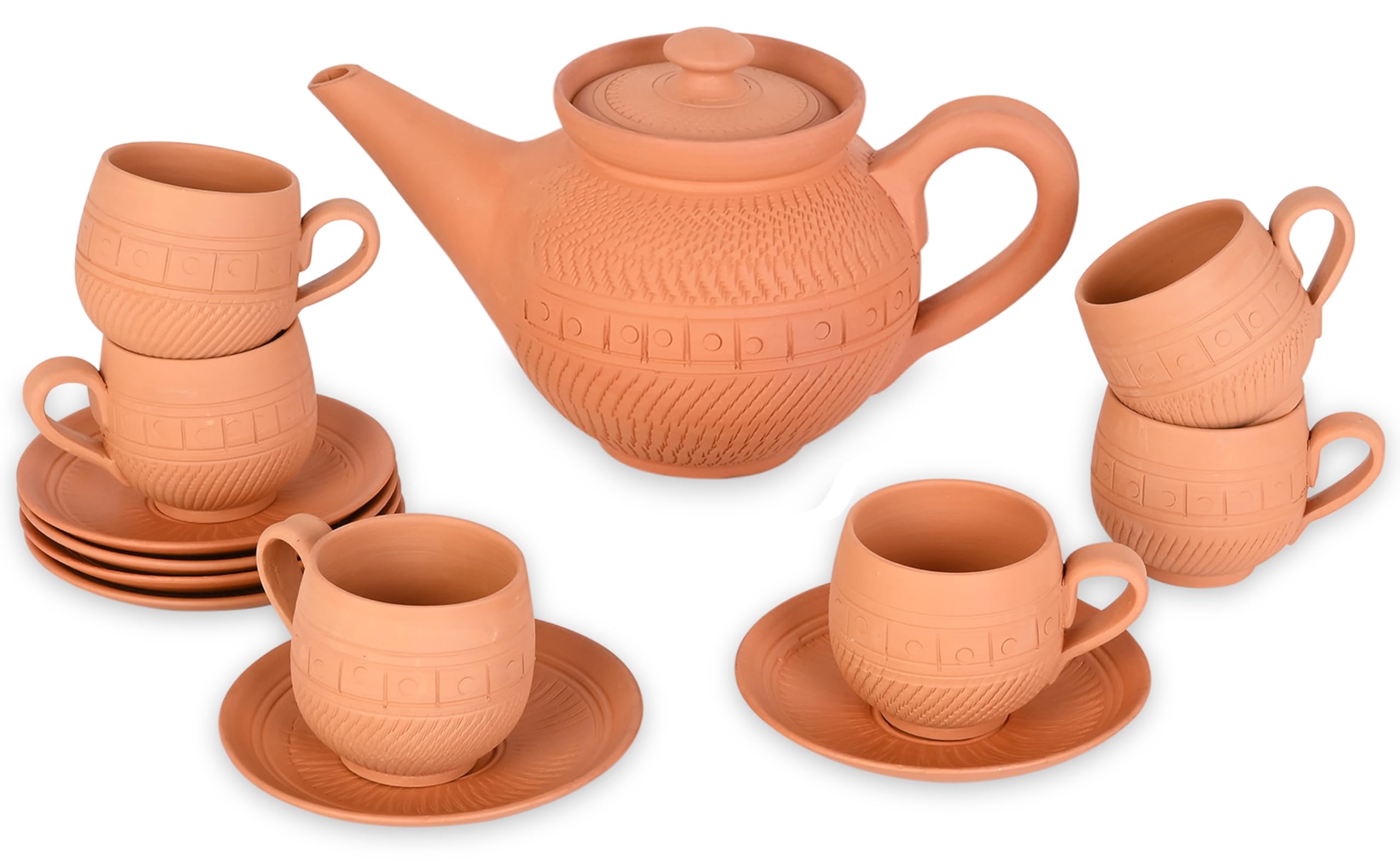 KSI Handmade Terracotta Tea Set | Includes 1 Teapot, 6 Clay Tea