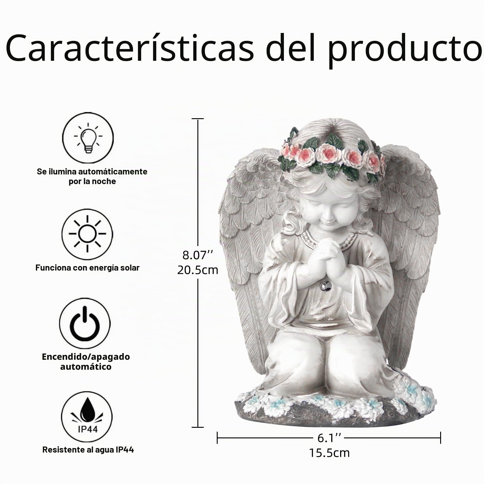 Betender - Estatua solar para jardín (LED, 20,5 cm, estilo 1) | La luz LED se ilumina automáticamente en la oscuridad, resistente a la intemperie para cementerio, jardín y terraza