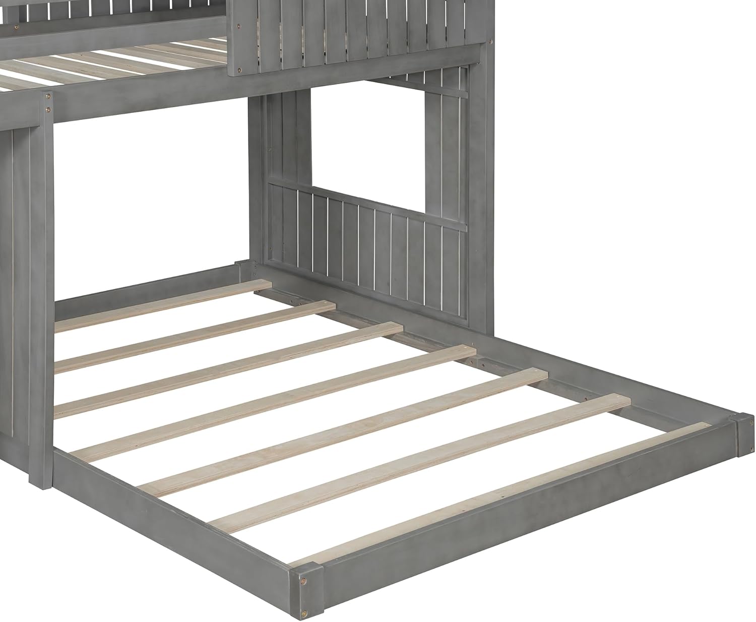 Harper & Bright Designs House Bunk Beds Twin Over Full Size, Wood Bunk Beds with Roof and Window (Antique Gray, Twin Over Full)