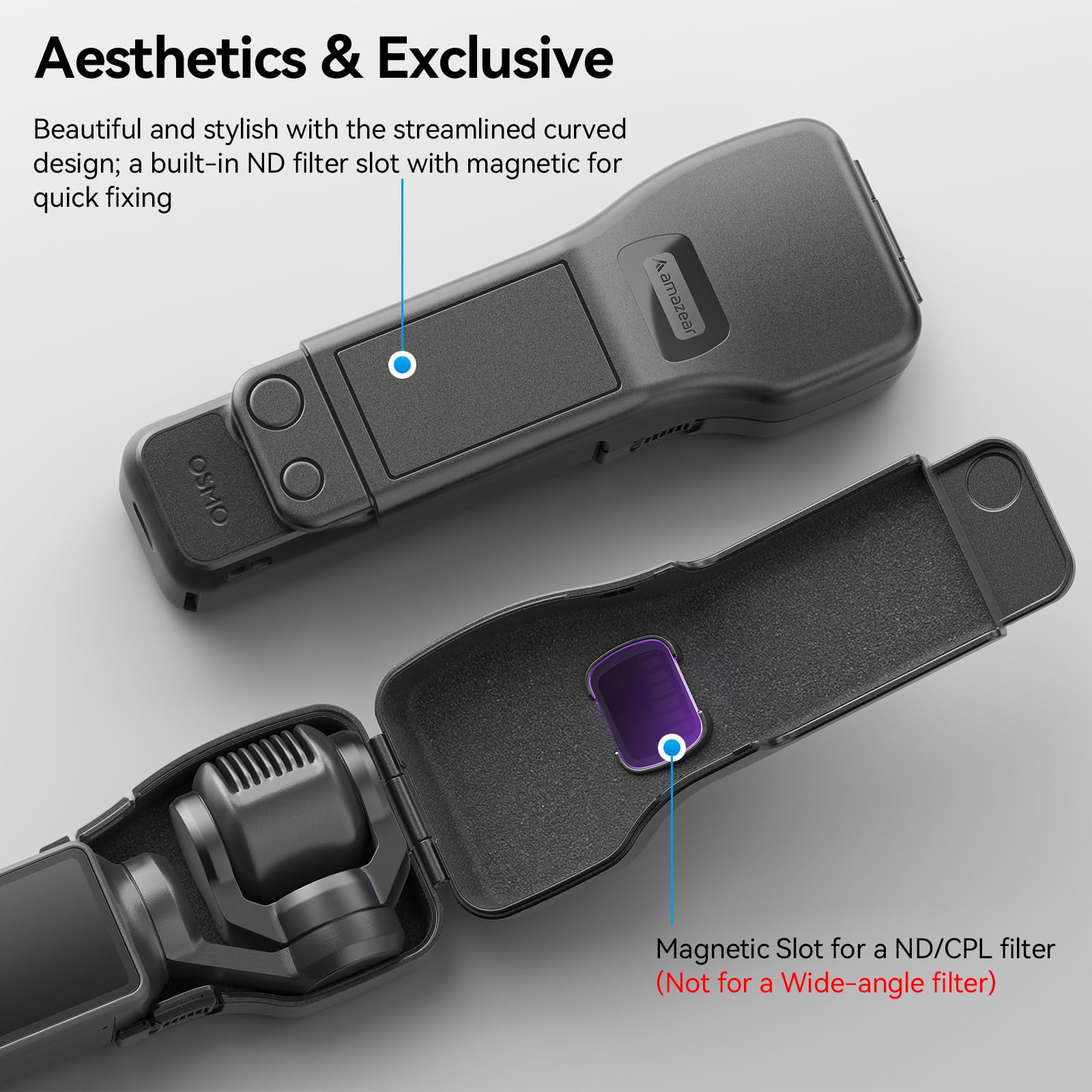 AMAZEAR Custodia protettiva rigida per DJI Osmo Pocket 4, copriobiettivo fotocamera, protezione gimbal e display, rivestimento morbido, design compatto, OSMO Pocket 4 accessori Creator Combo, Nero