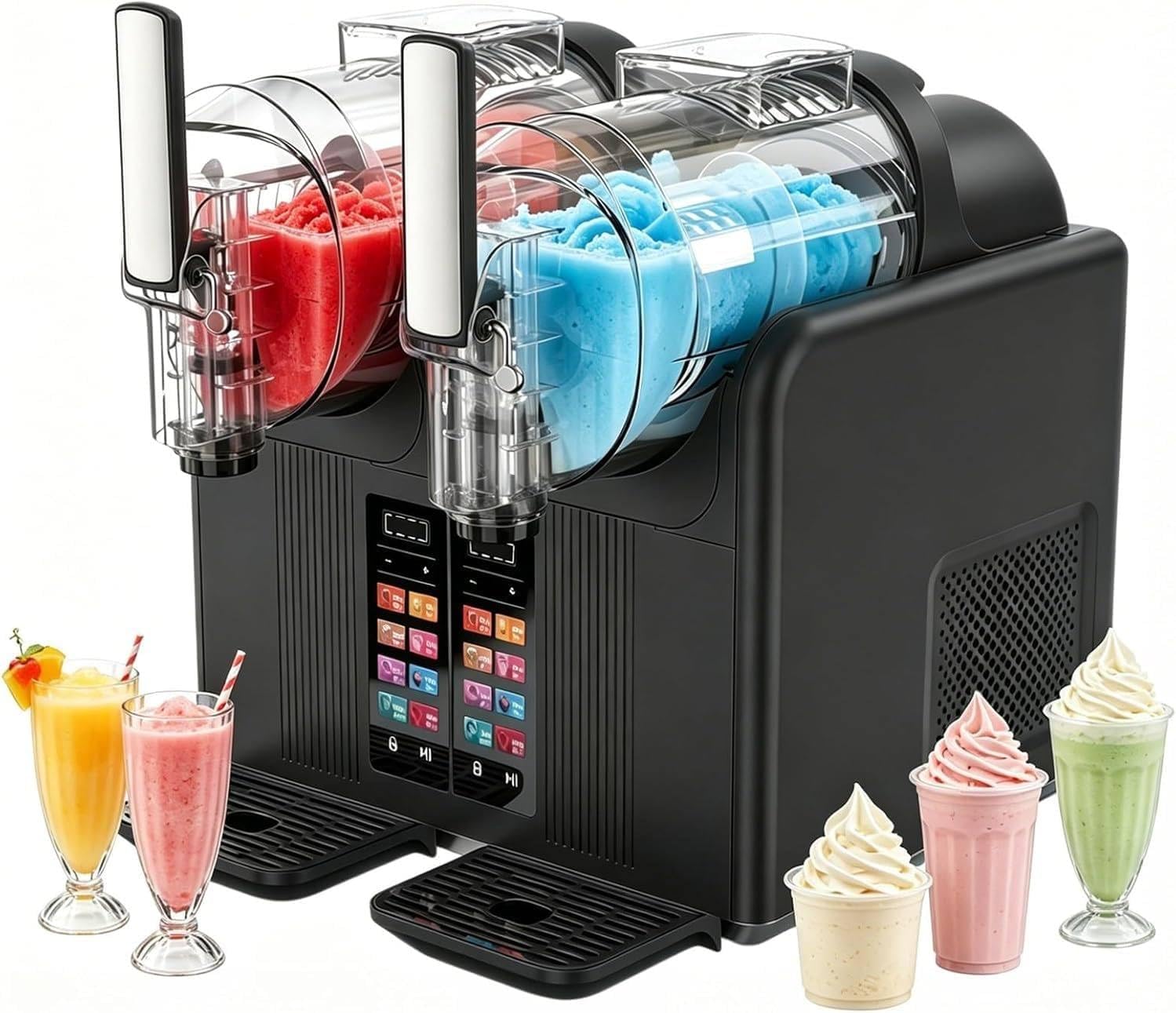 Máquina De Granizados Y Helado Suave 2 En 1, Doble Depósito De 2 L, Black | Máquina De Granizados Con Pantalla LED, Autolimpieza. Prepara Granizados, Helados, Ideal Para Fiestas De Hasta 20 Personas.