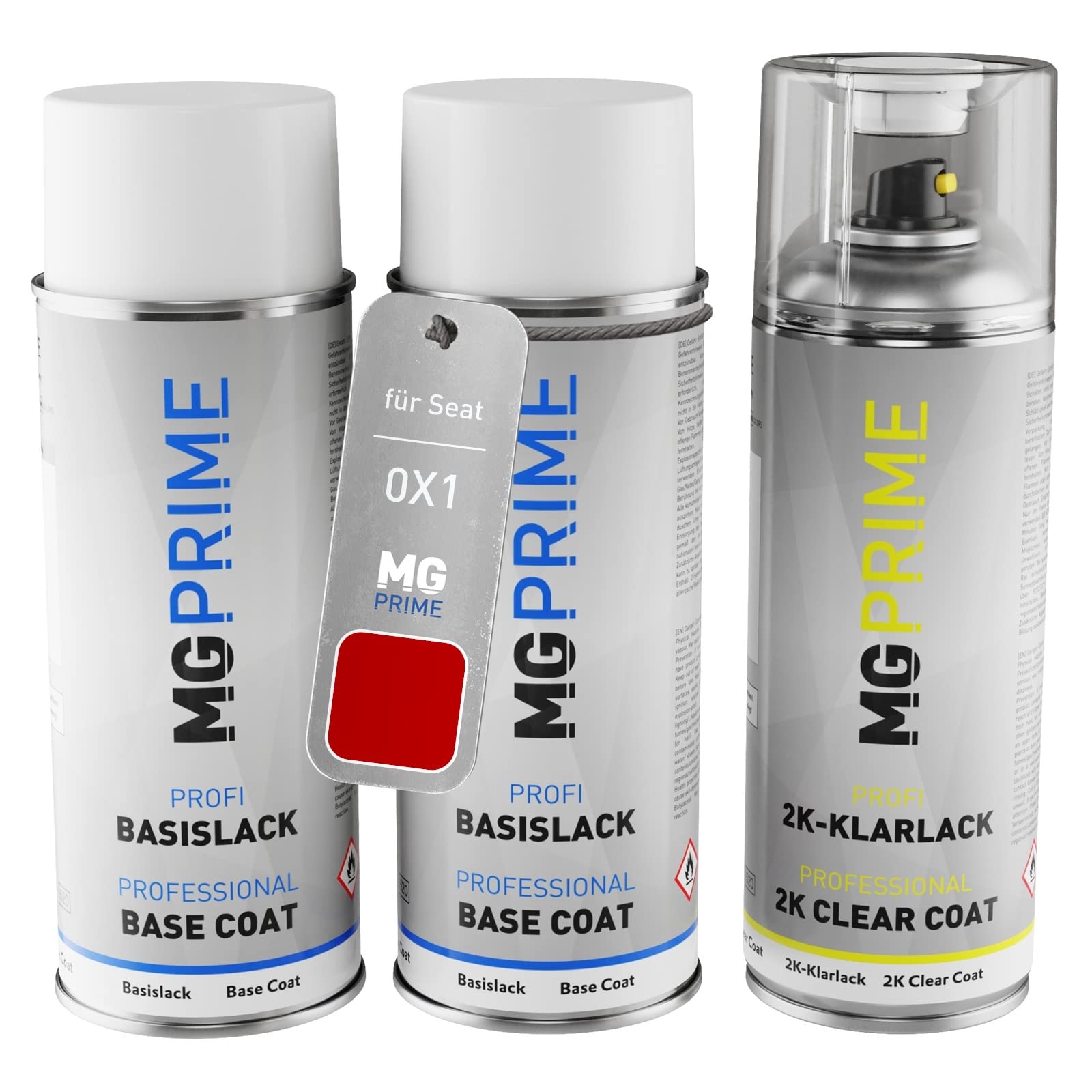 MG PRIME Vernice per auto Bombolette per Seat 0X1 / E1 Desire Red Perl +2K | Desire Rot Metallic, Kit vernice di fondo + base + trasparente 2K, bombolette spray 400ml