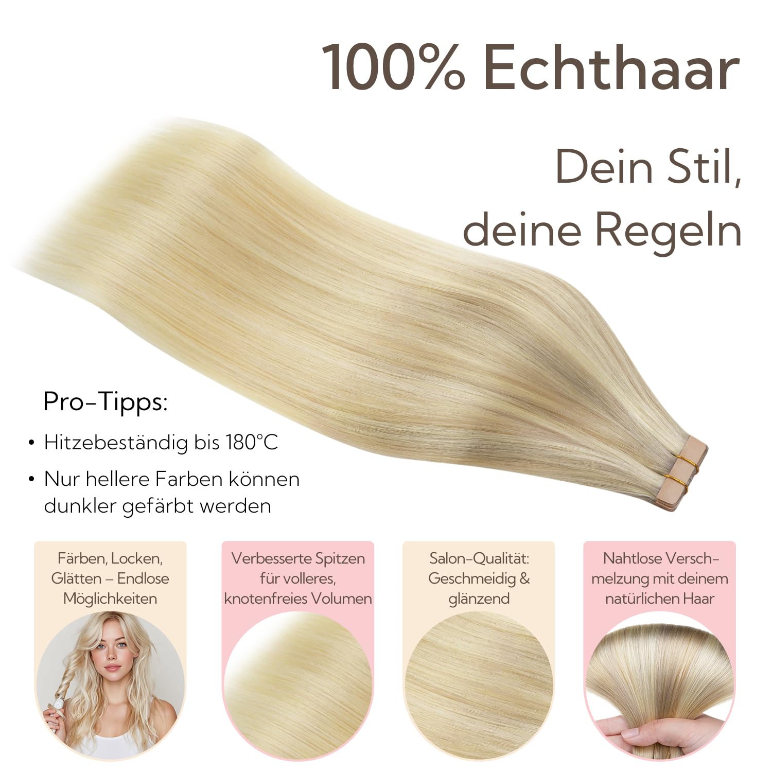 Hotbanana Extension Capelli Veri Biadesivo 40cm | Extension Biadesive Capelli Veri Lisci Remy Ombre Biondo Cenere a Biondo Platino Tape in Hair Extensions Capelli 20PCS 50g