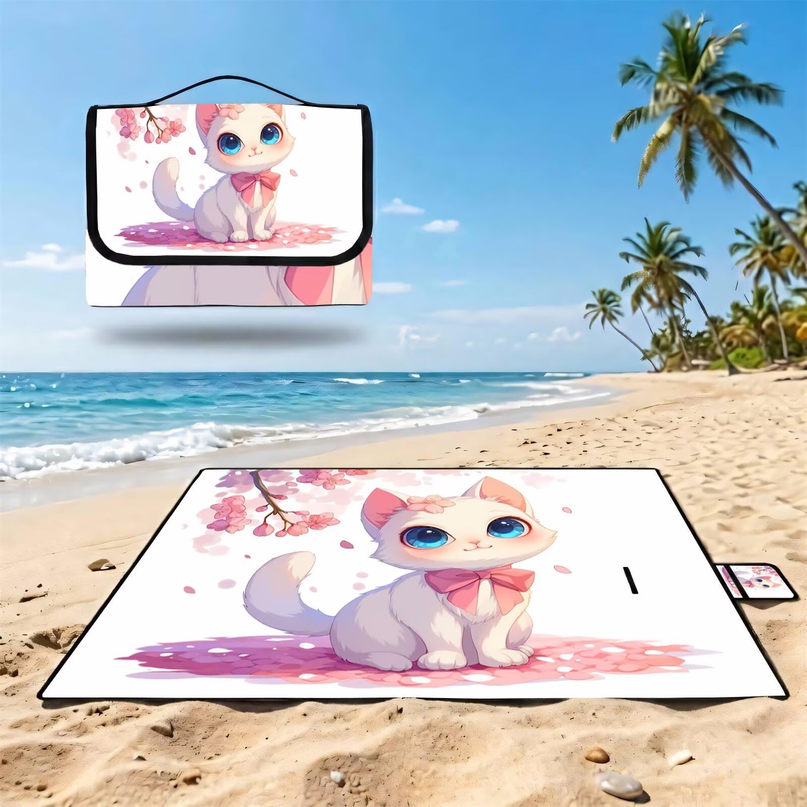 Couverture Pique Nique 200x200cm,Outdoor Couverture Imperméable,Pliable Tapis de Plage Dos en PVC Anti-Sable,Grande Picnic Blanket pour Camping Accessoires,Jardin,Parc - Chats,Animaux (4) UZ-585