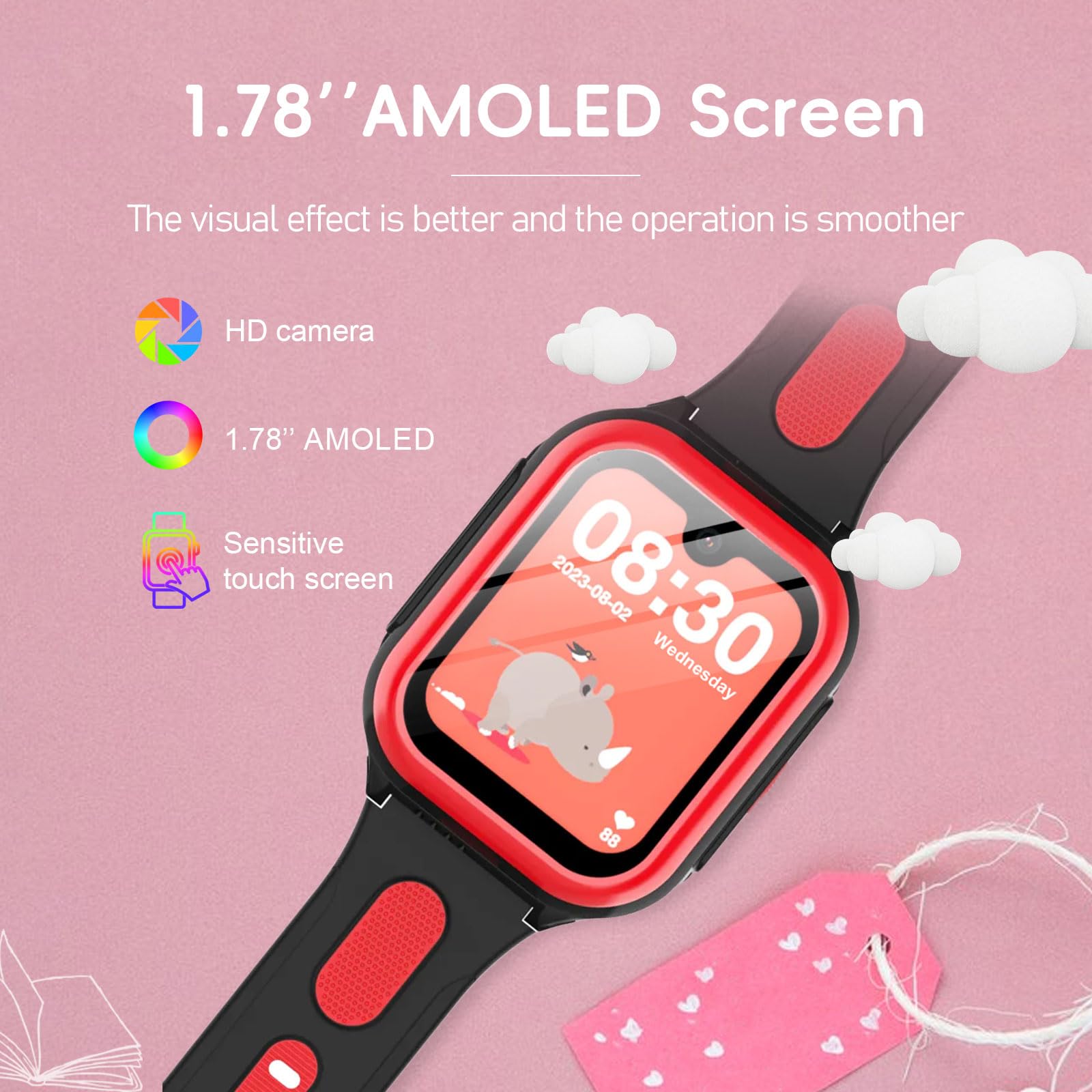 Wonlex 4G Smartwatch per bambini con scheda SIM, touch screen da 1,78 pollici, con videochiamate, chat vocale, SOS, fotocamera, musica, pedometro, regalo di compleanno per ragazze e ragazzi 8-12 anni