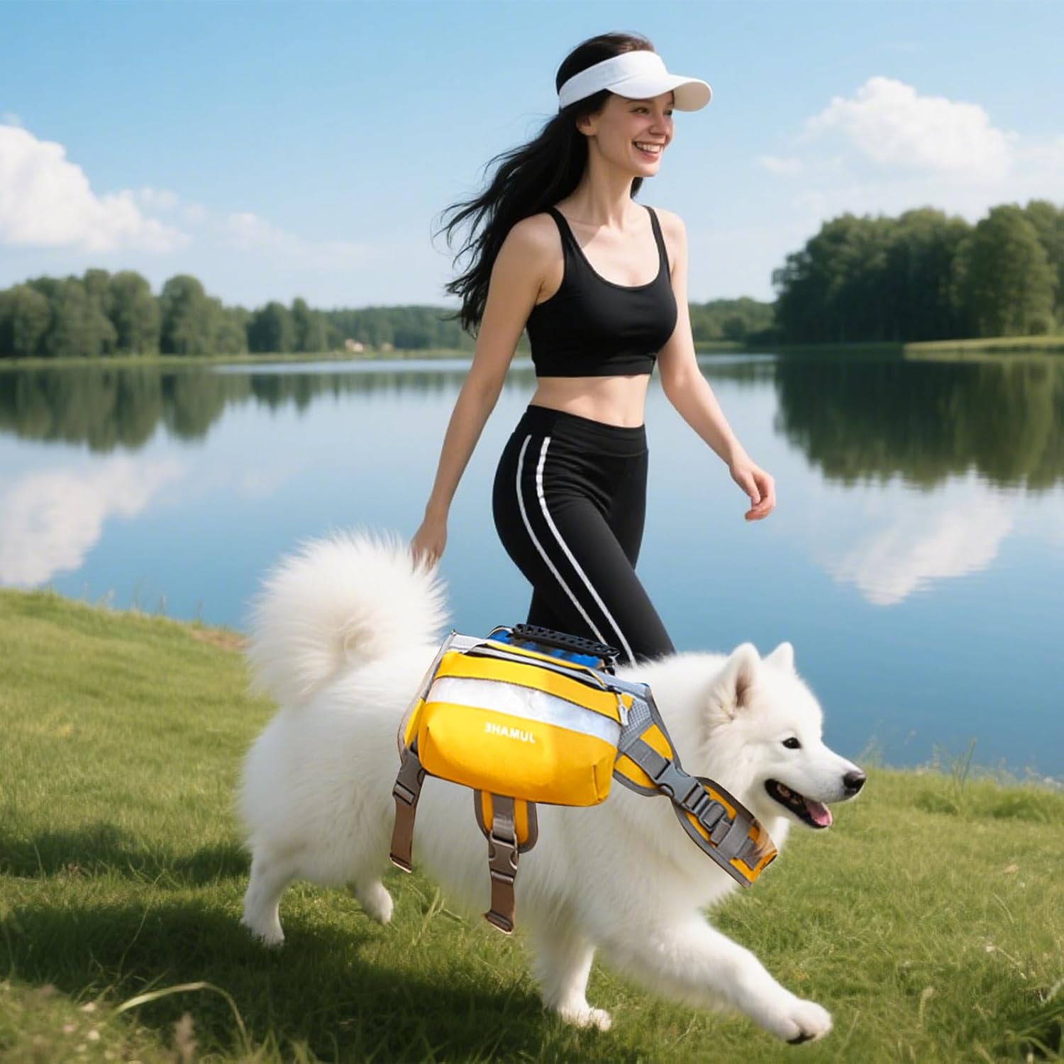 Dog Backpack for Medium & Large Dogs,Dog Pack Saddle Bag for Dogs for Hiking,Pet Backpack Harness with Reflective Strips,2 Capacious Side Pockets for Walking Running,Yellow