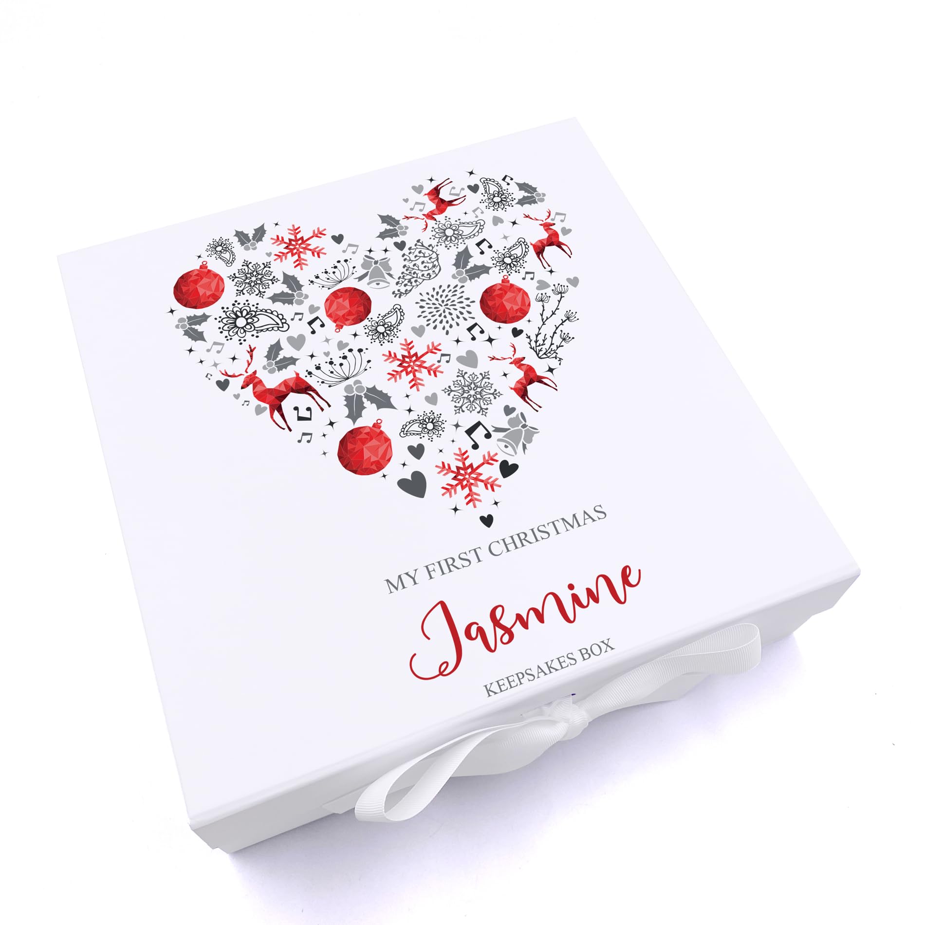Ukgiftstoreonline White Personalised My First Christmas Heart Design Keepsake Memory Box (Large)