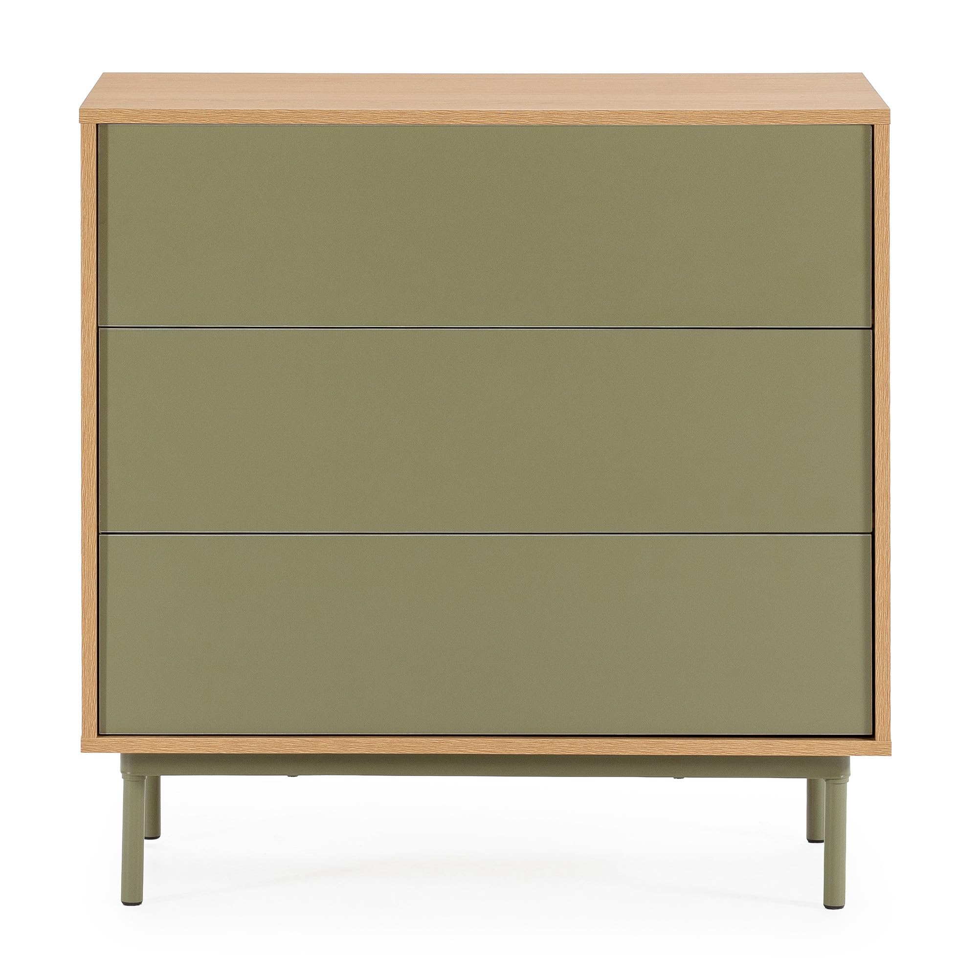 HOMN LIVING Cómoda de Noche Cuzco 3 cajones Color Roble/Verde, 80 cm (Ancho) 40 cm (Profundo) 80 cm (Altura)