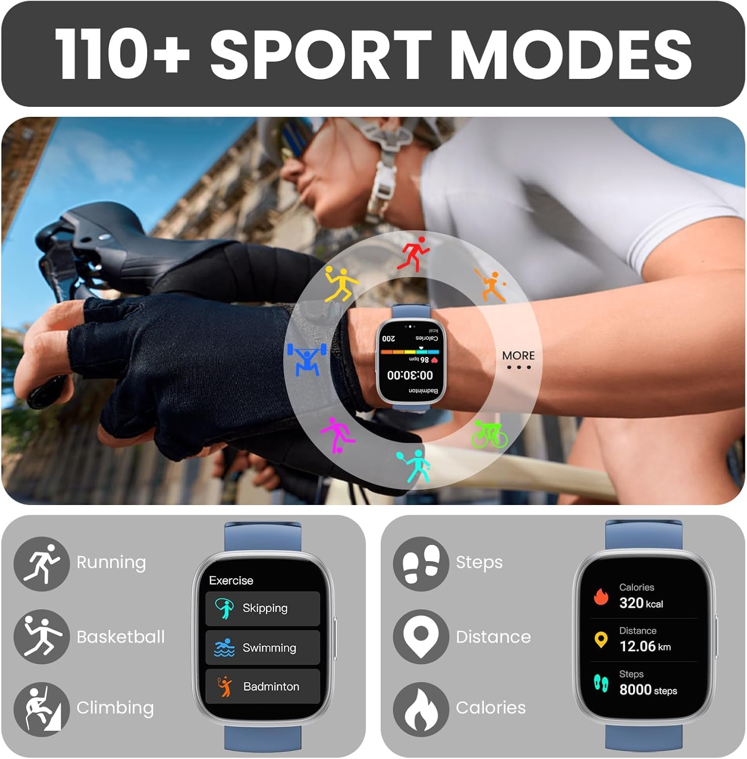 Cillso Smartwatch Uomo Donna,1.85''HD Smartwatch con Effettua/Risposta Chiamate,110+ Sportive,24/7 Frequenza Cardiaca Sonno SpO2 Monitor,Impermeabile IP68 Fitness Tracker per Android iOS