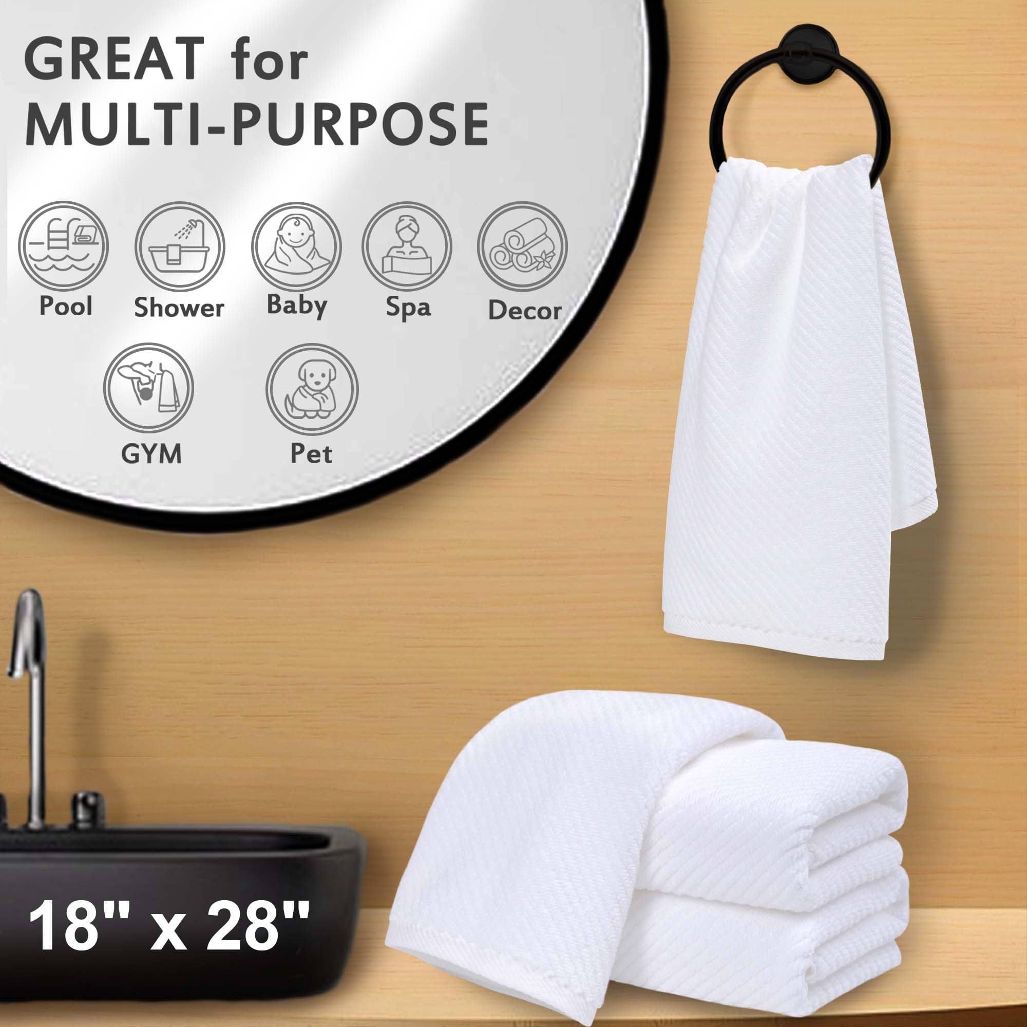 Toallas de mano blancas para baño, paquete de 4 toallas de mano de lujo, grandes de 18 x 28 pulgadas, 100% algodón, gruesas, de secado rápido, suaves, perfectas para uso diario y regalo, con caja de