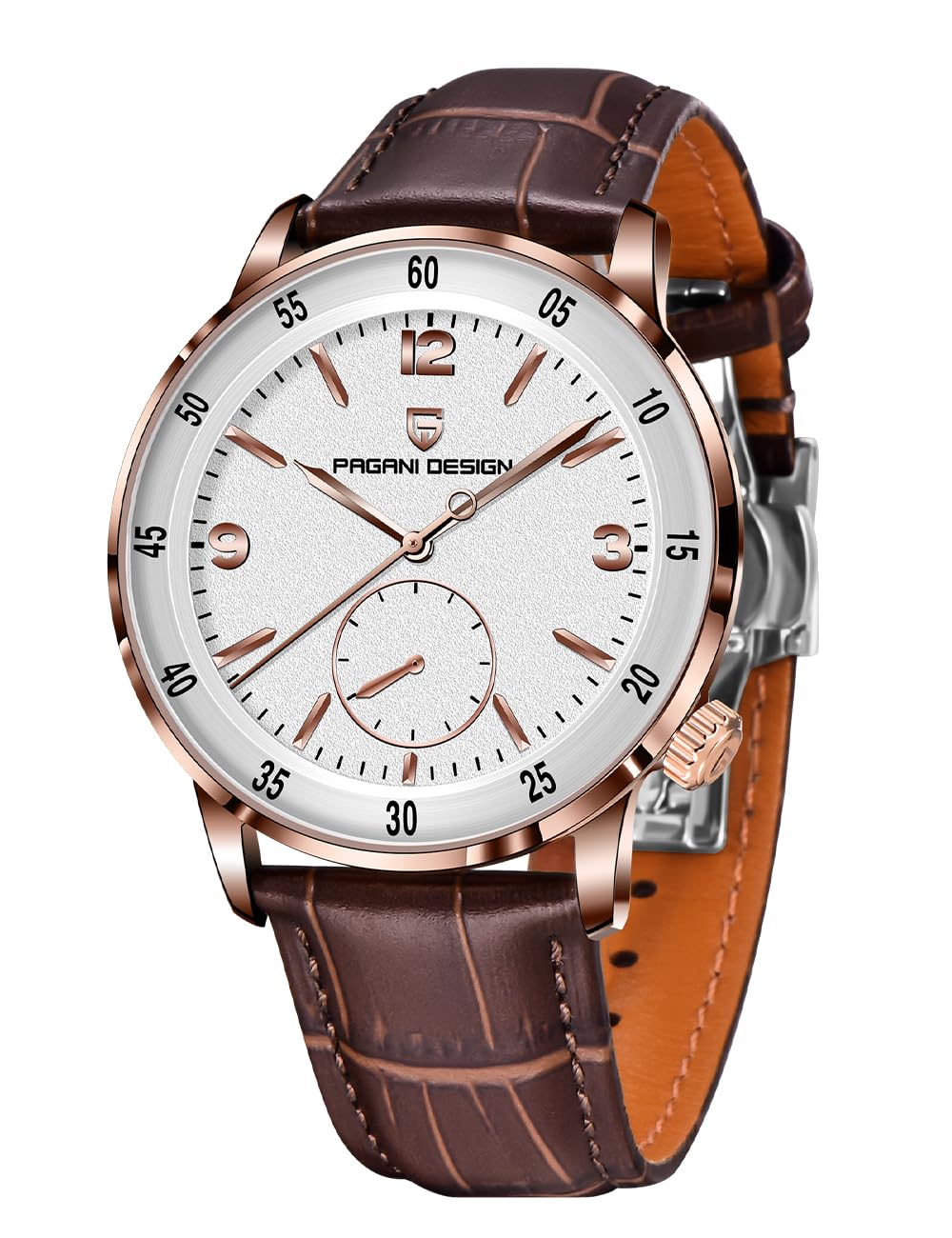 PAGRNE DESIGNPagani Design Men's Automatic Watch 42MM Large Dial Mechanical Movement Stainless Steel Bezel Sapphire Glass Lens 100M Waterproof Simple Easy to Read Casual Business Leather Strap