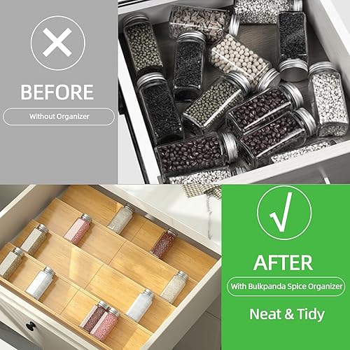 Miniatura 5 de BulkPanda Organizador de cajones de bambú para especias, 10 tarros de almacenamiento de especias para condimentos, organizador de cajones, juego de